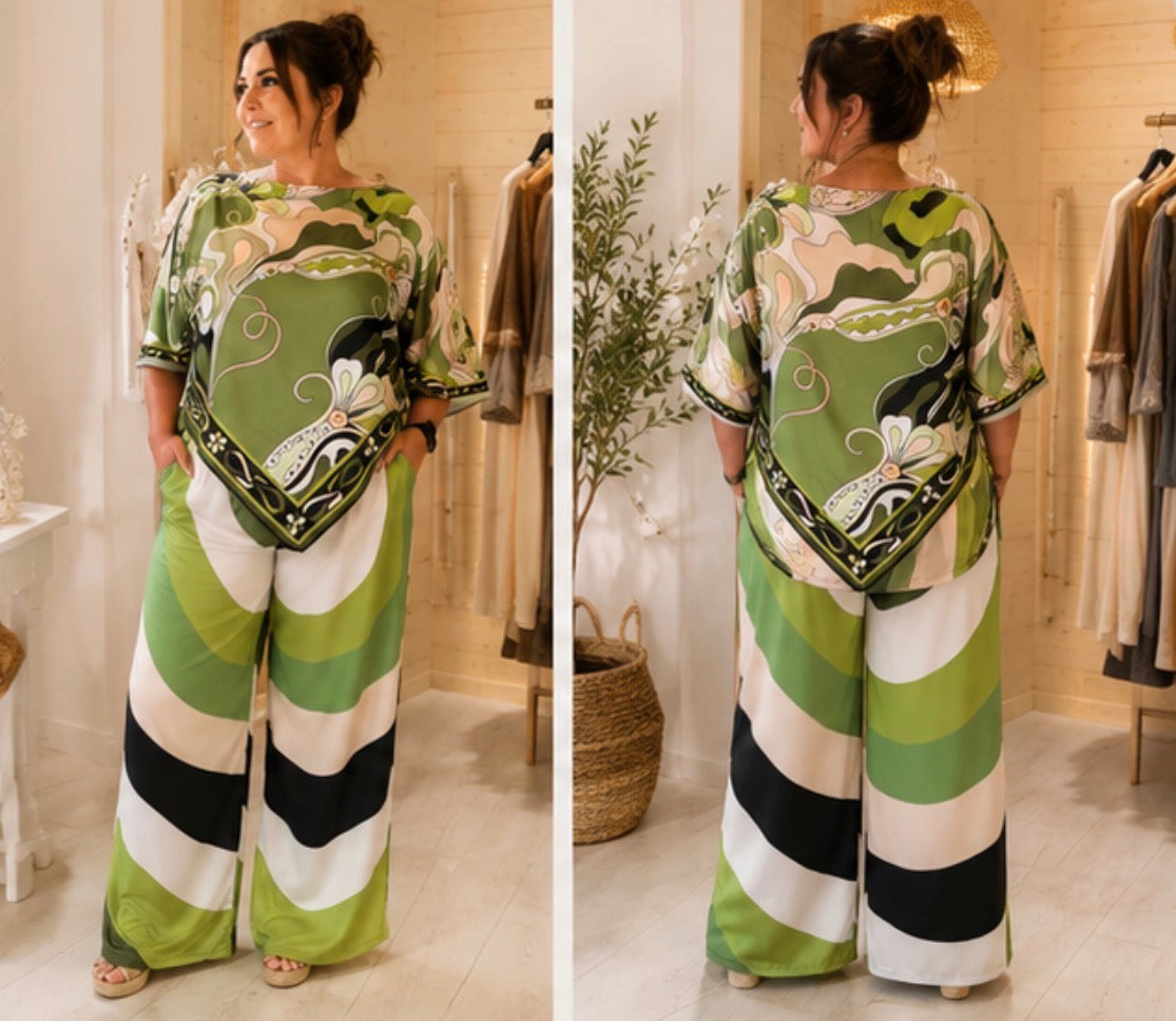 Verona Green Chevron Stripe & Paisley Print Co-ord One Size 8-16