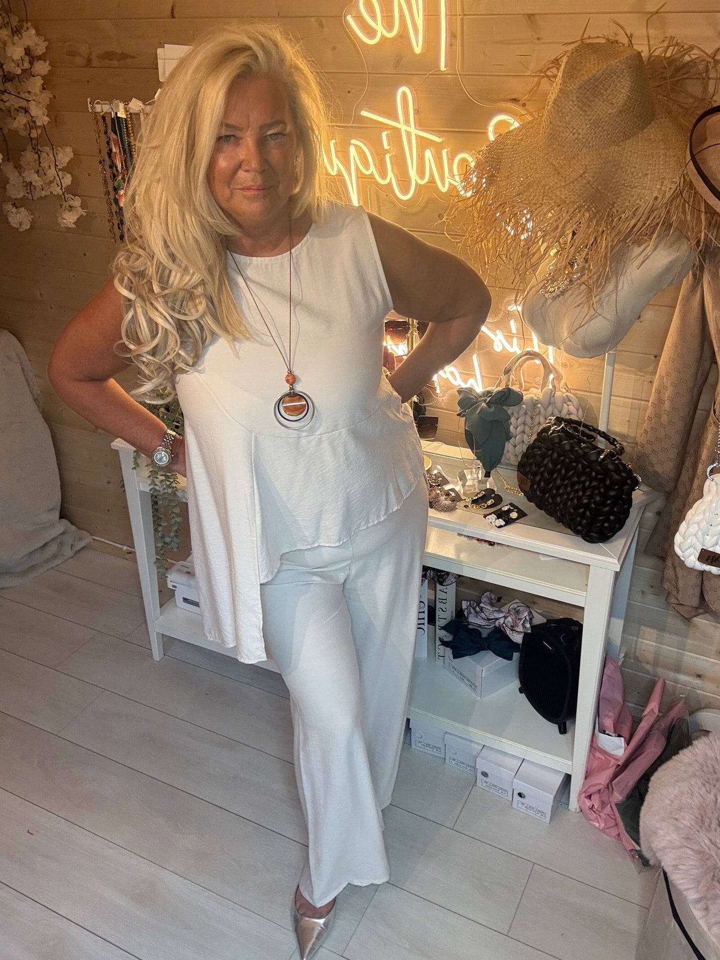 Monaco Stone Peplum Co-Ord Set with Necklace One Size 8-16