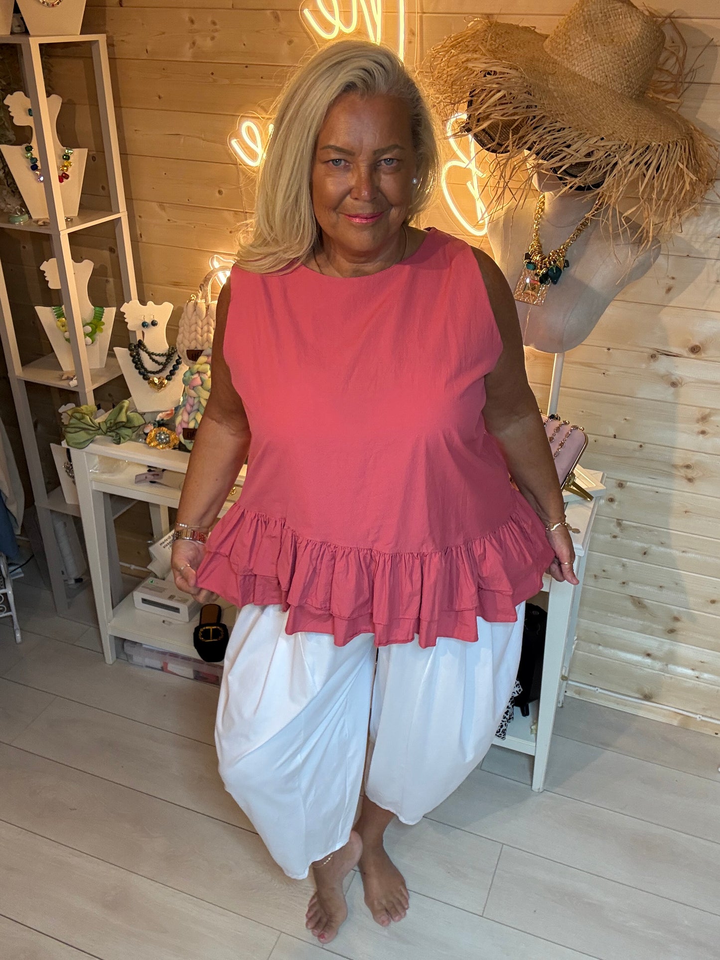 Fresco Ruffle Peplum Top in Taupe - One Size 8-18 - The Ultimate Ladies Boutique