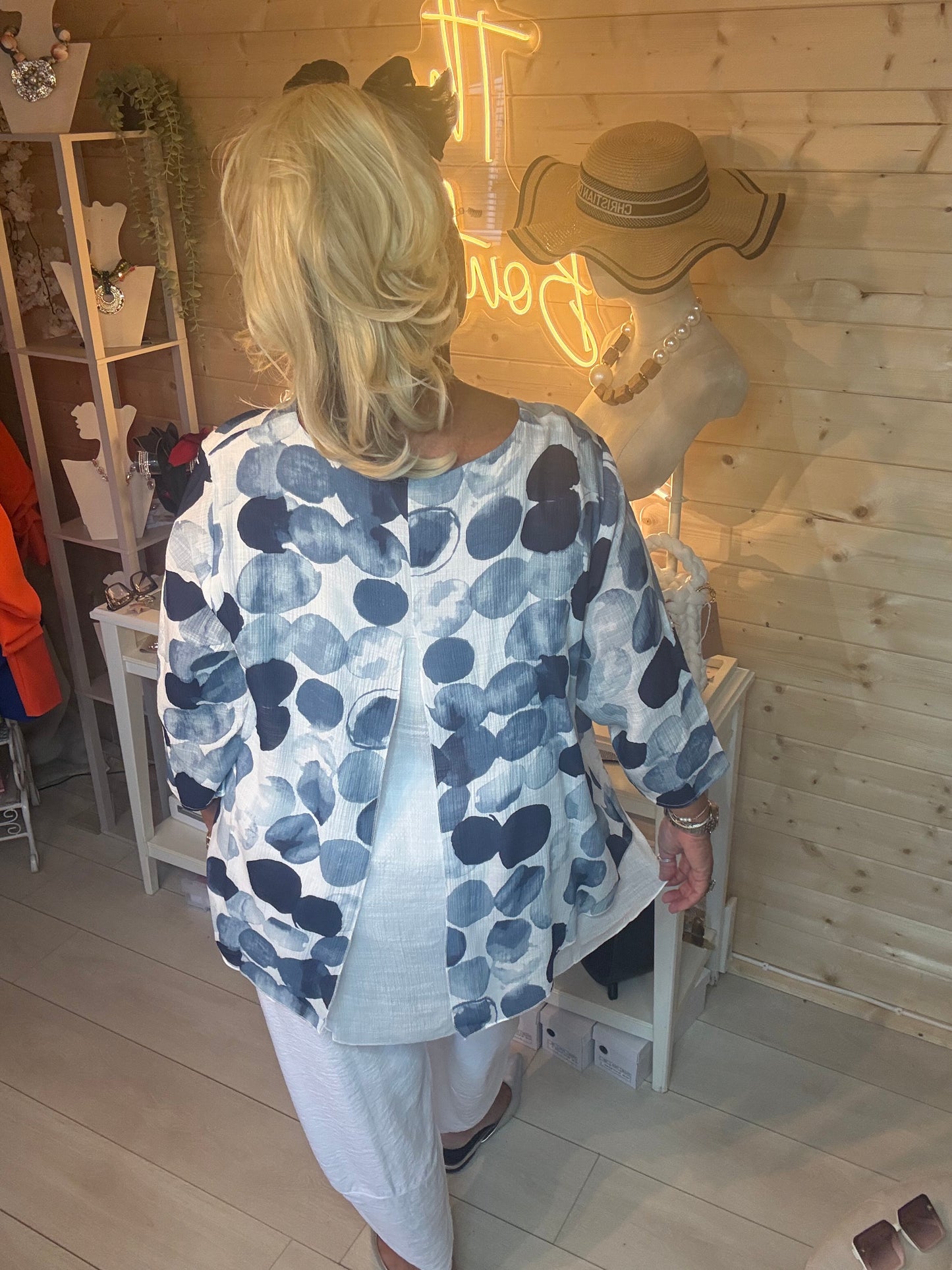Delia women's spot print top in sage green front view – one size 8-18 – The Ultimate Ladies Boutique