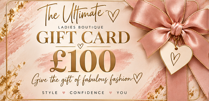 The Ultimate Ladies Boutique digital gift card worth £100, blush pink and gold design