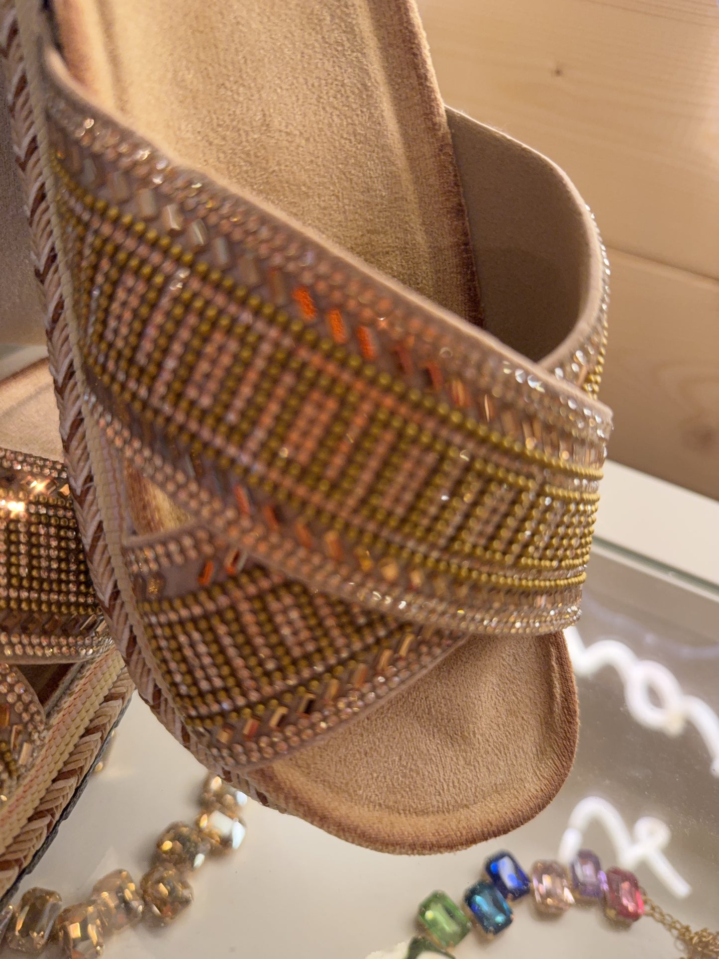 Golden Glow Embellished Platform Mules