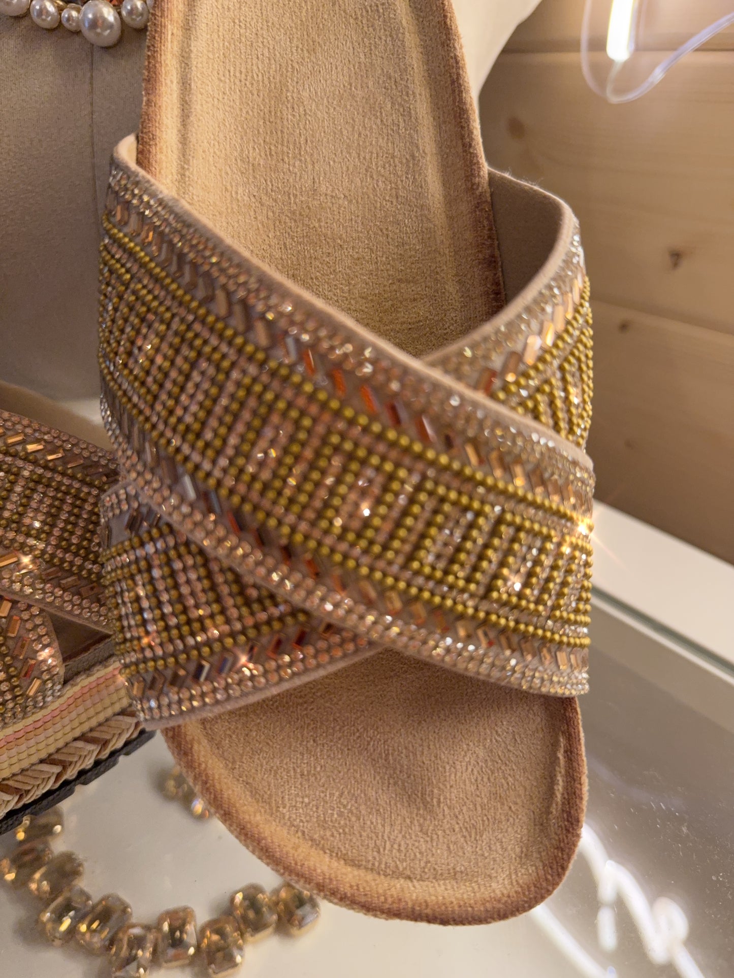 Golden Glow Embellished Platform Mules
