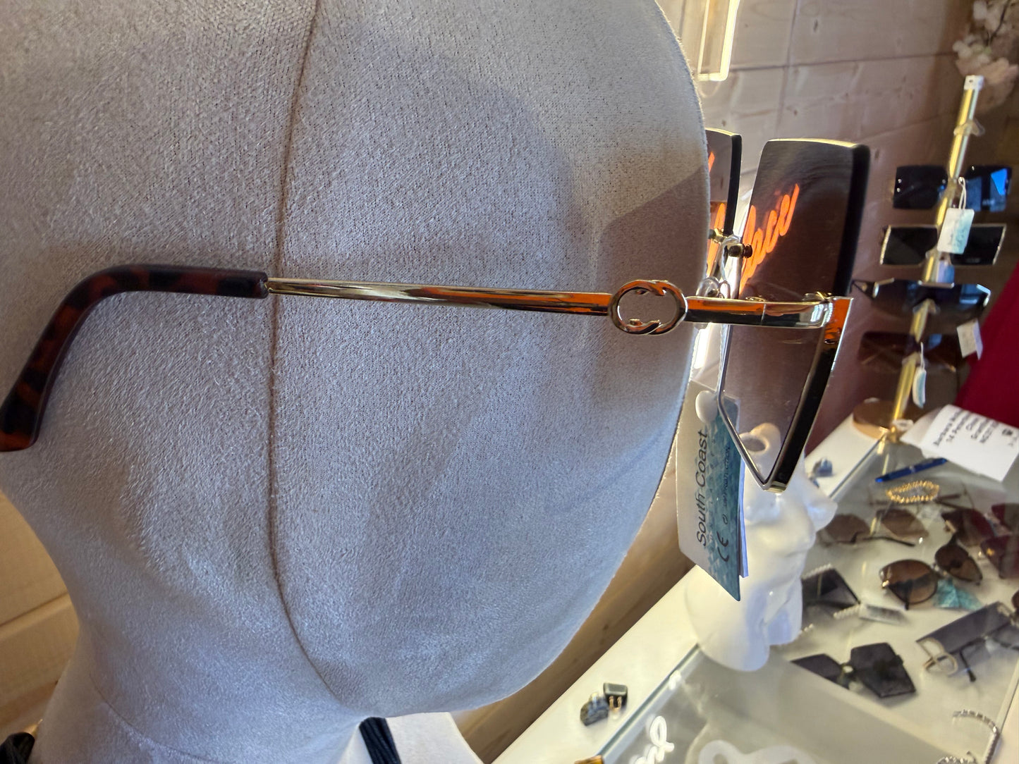 Rimless Oversized Square Sunglasses – Brown Gradient Gold GG Logo Bridge