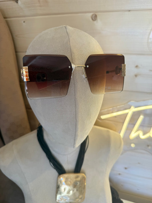 Rimless Oversized Square Sunglasses – Brown Gradient Gold H Detail