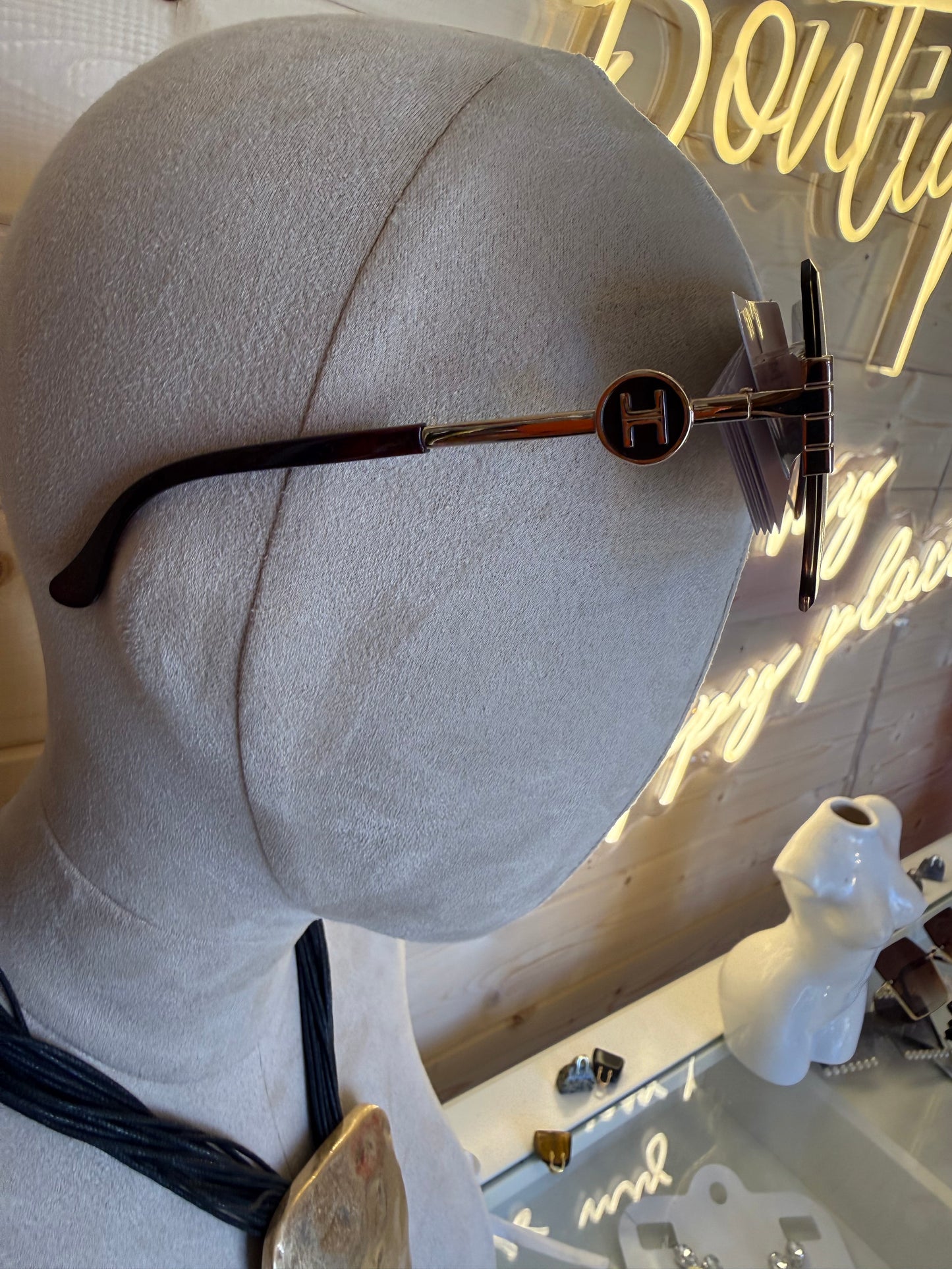 Rimless Oversized Square Sunglasses – Brown Gradient Gold H Detail