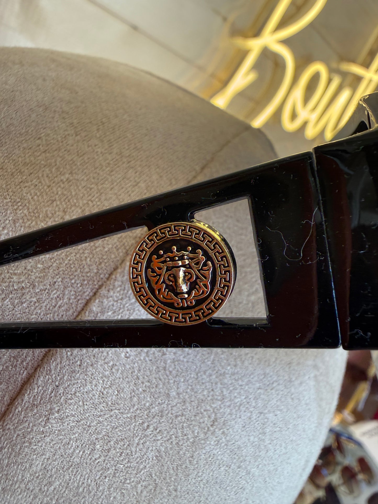Oversized Shield Sunglasses – Black & Gold Medusa
