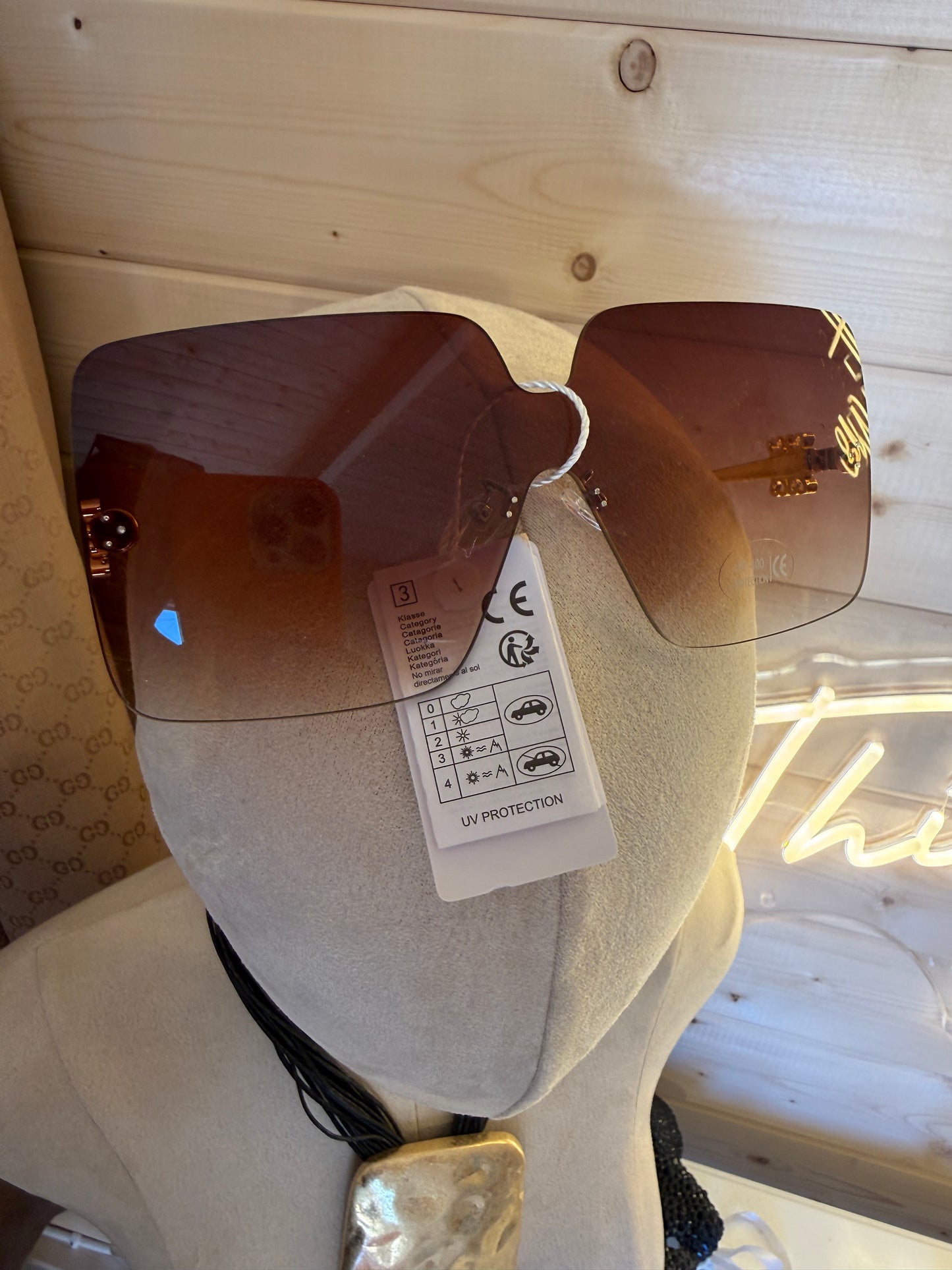 Rimless Oversized Square Sunglasses – Brown Gradient