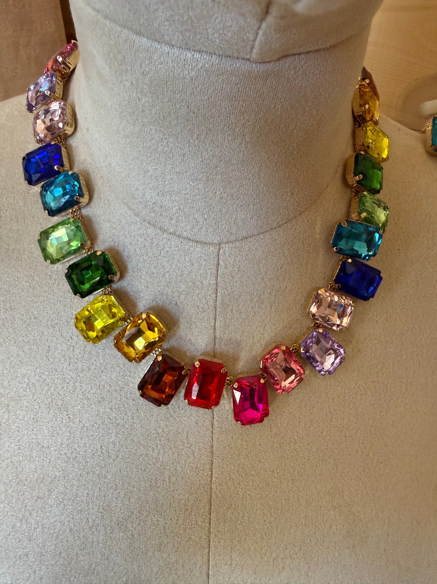Rainbow Crystal Statement Necklace & Earring Set