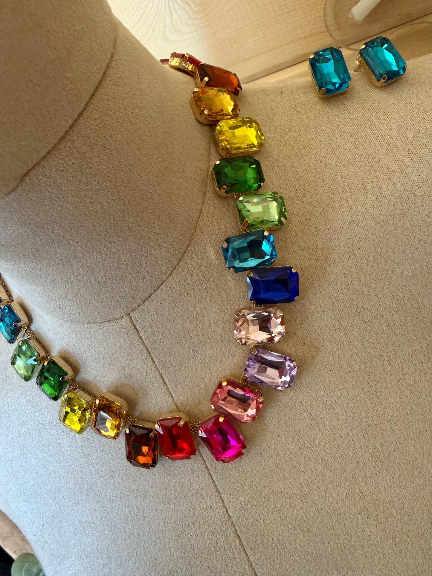 Rainbow Crystal Statement Necklace & Earring Set