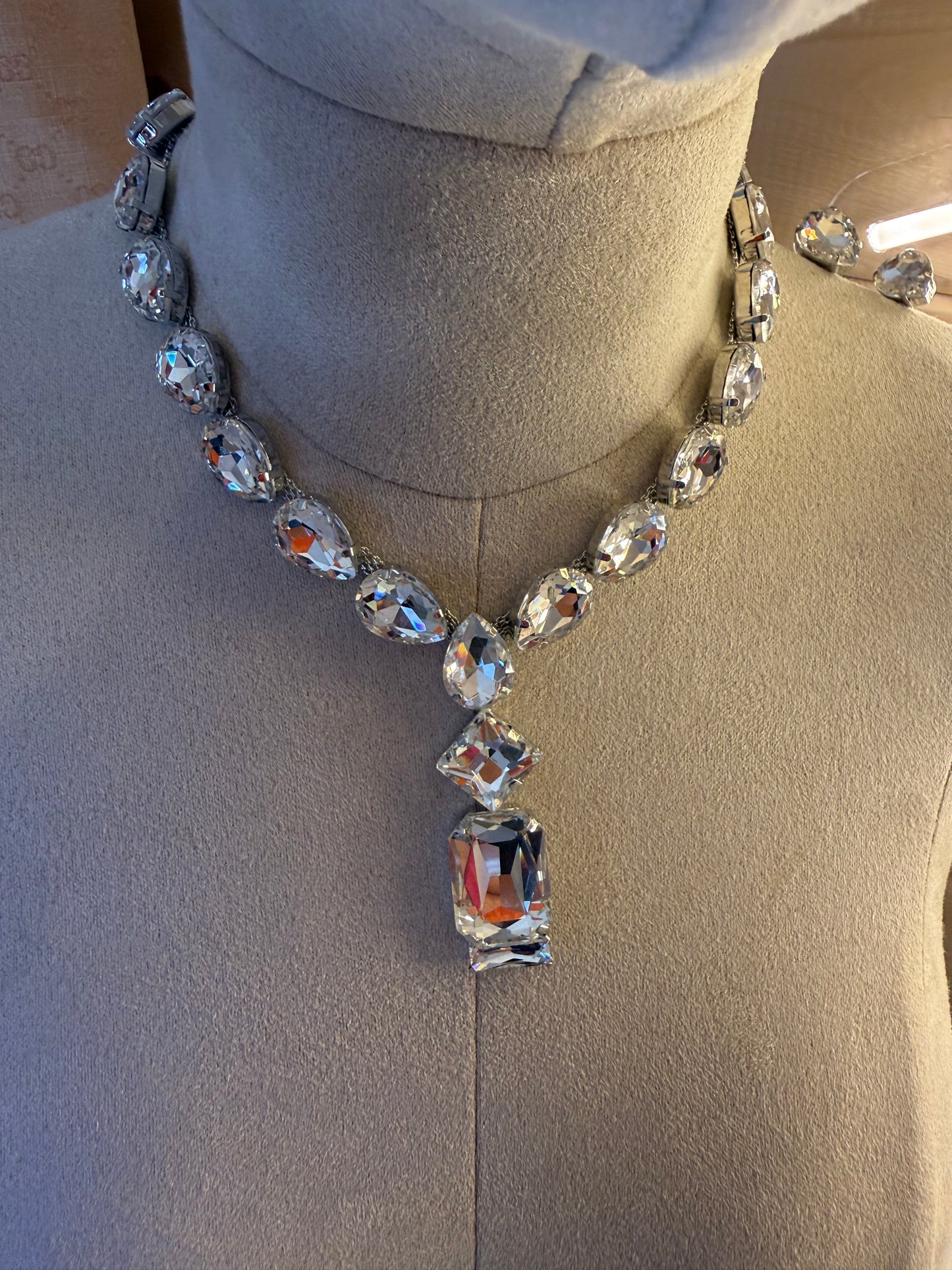 Crystal Diamond Drop Necklace & Earring Set