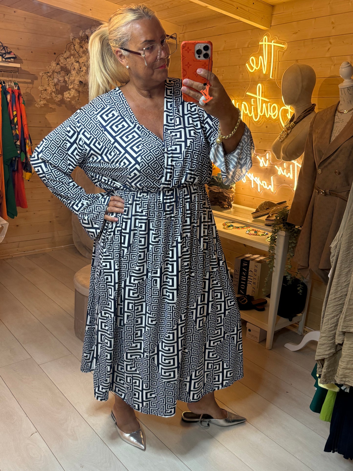 Monique Dress | Greek Key Print | One Size 8-24