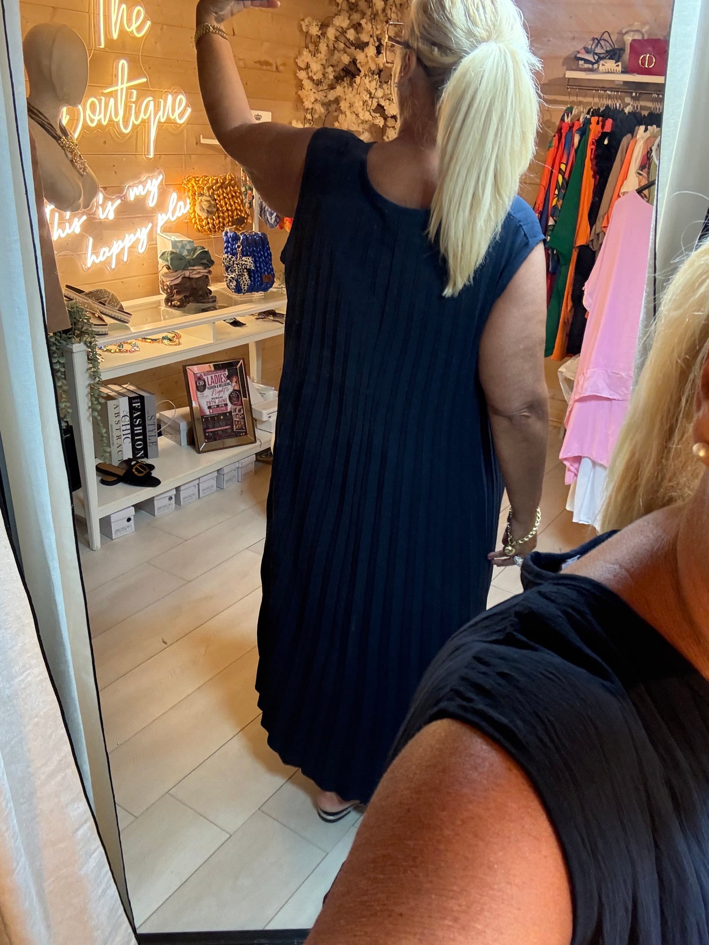 Mally Top | Curvy Pleated Longline | Navy | One Size 12-24