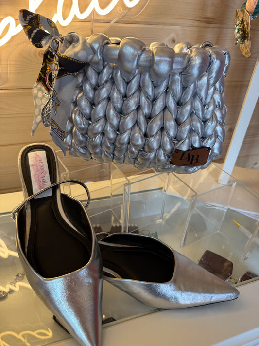 The Silversmith Bag | Chunky Knit Silver | LYBags Plush Luxe Collection