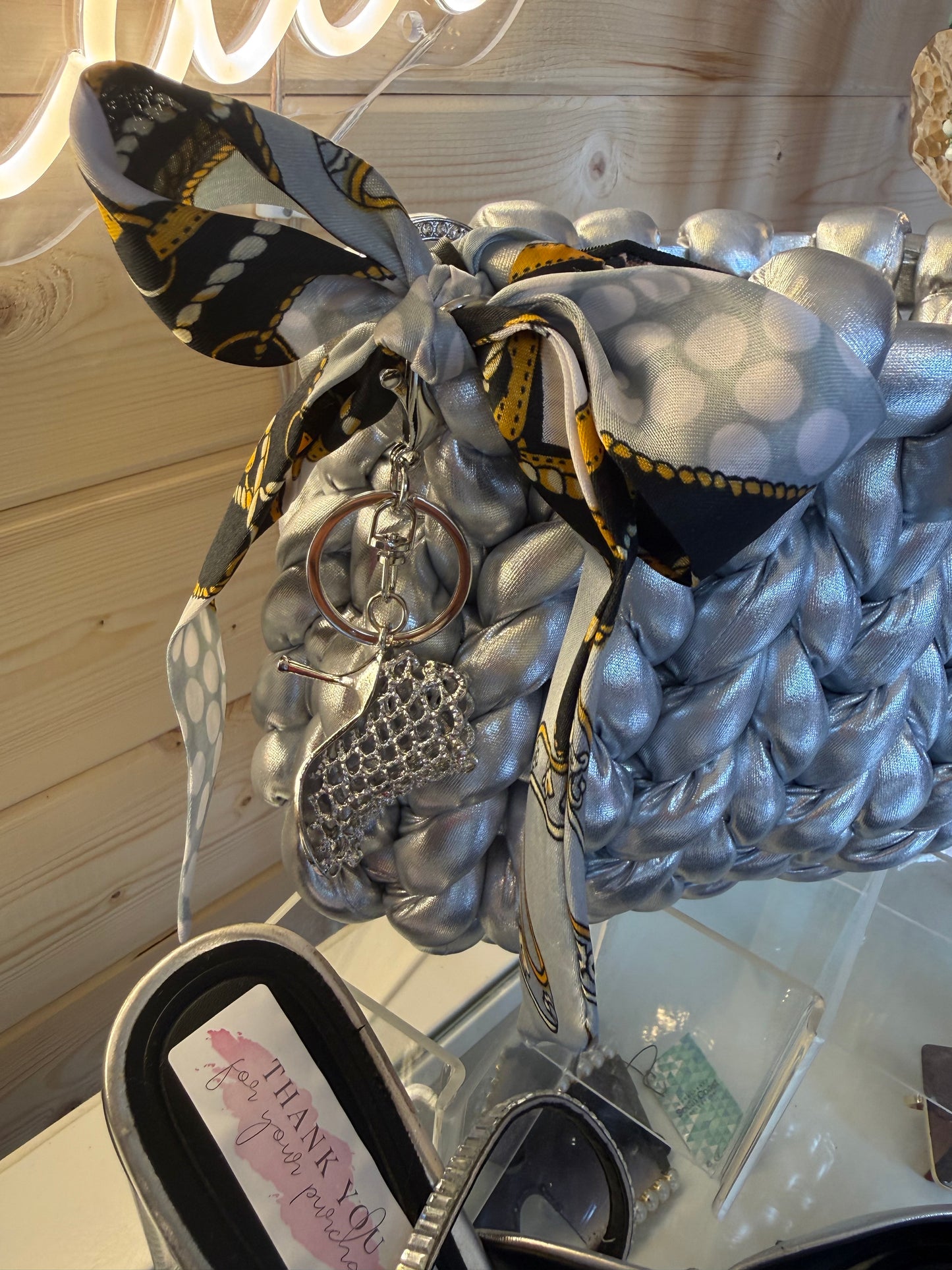The Silversmith Bag | Chunky Knit Silver | LYBags Plush Luxe Collection