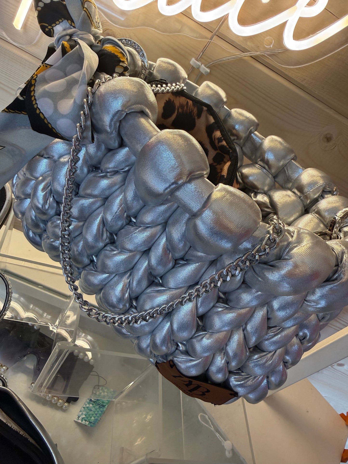 The Silversmith Bag | Chunky Knit Silver | LYBags Plush Luxe Collection
