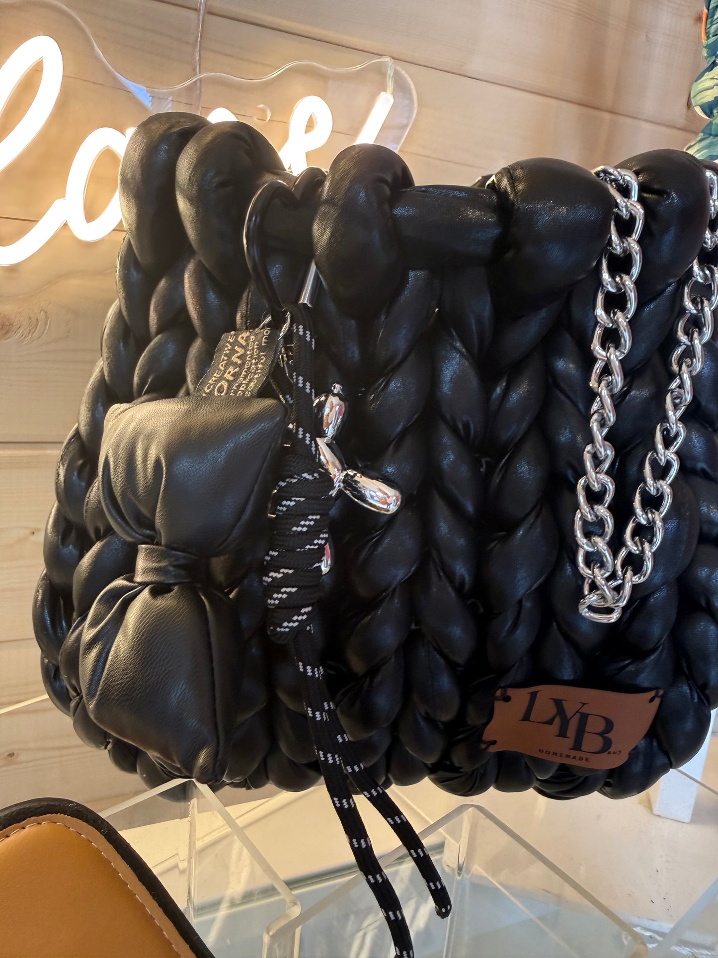The Onyx Bag | Black Chunky Braided Leather | LYBags Plush Luxe Collection