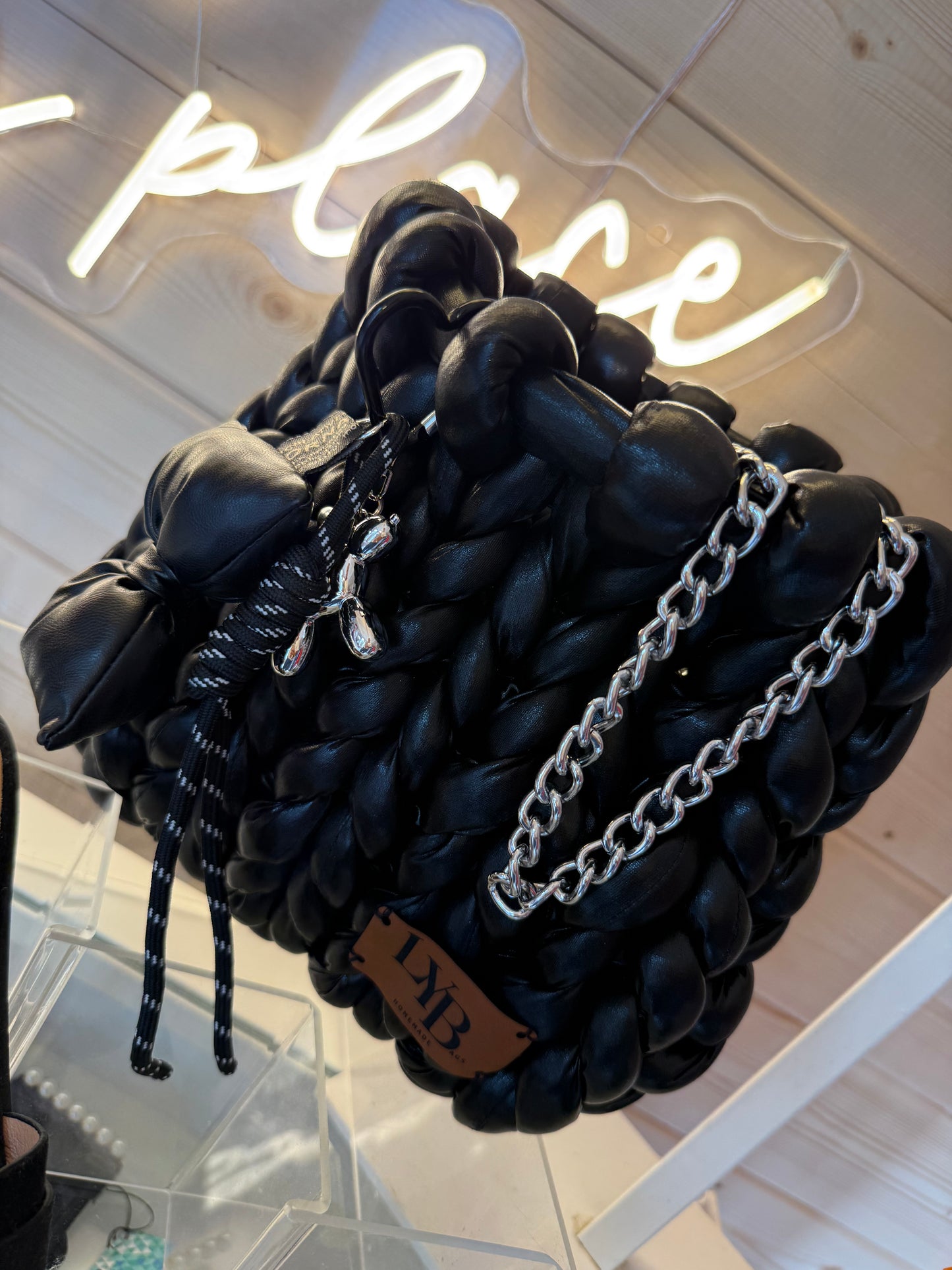 The Onyx Bag | Black Chunky Braided Leather | LYBags Plush Luxe Collection