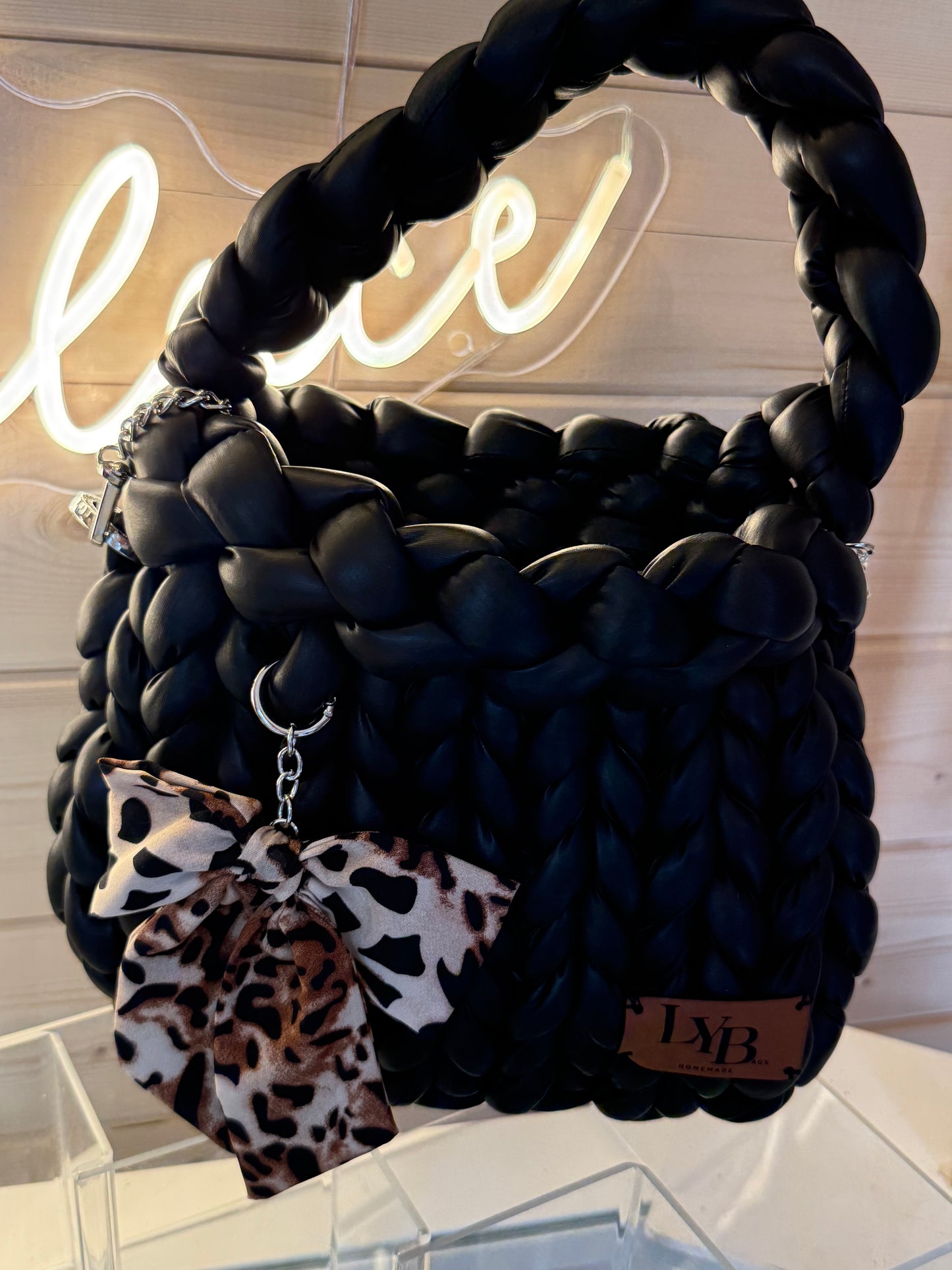 The Panther Bag | Puffy Braided Black | LYBags Plush Luxe Collection
