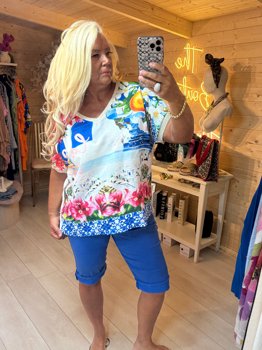 Mediterranean Bloom Print Top