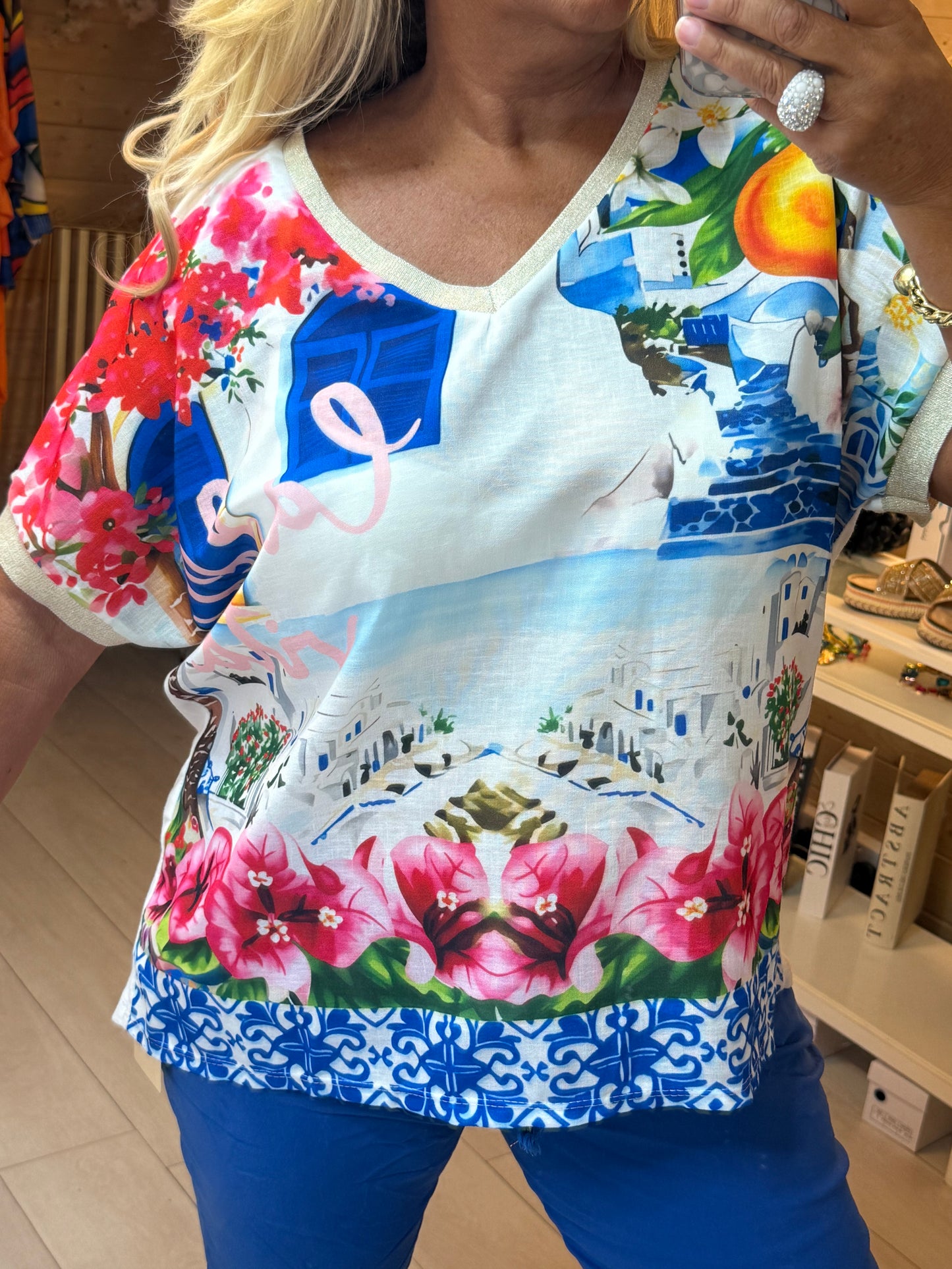 Mediterranean Bloom Print Top
