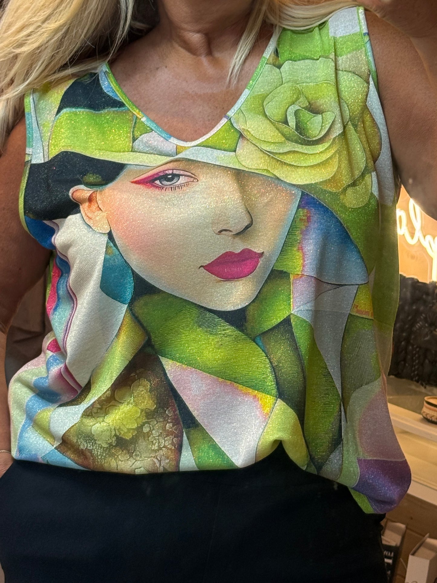 Abstract Shimmer Face Vest Top