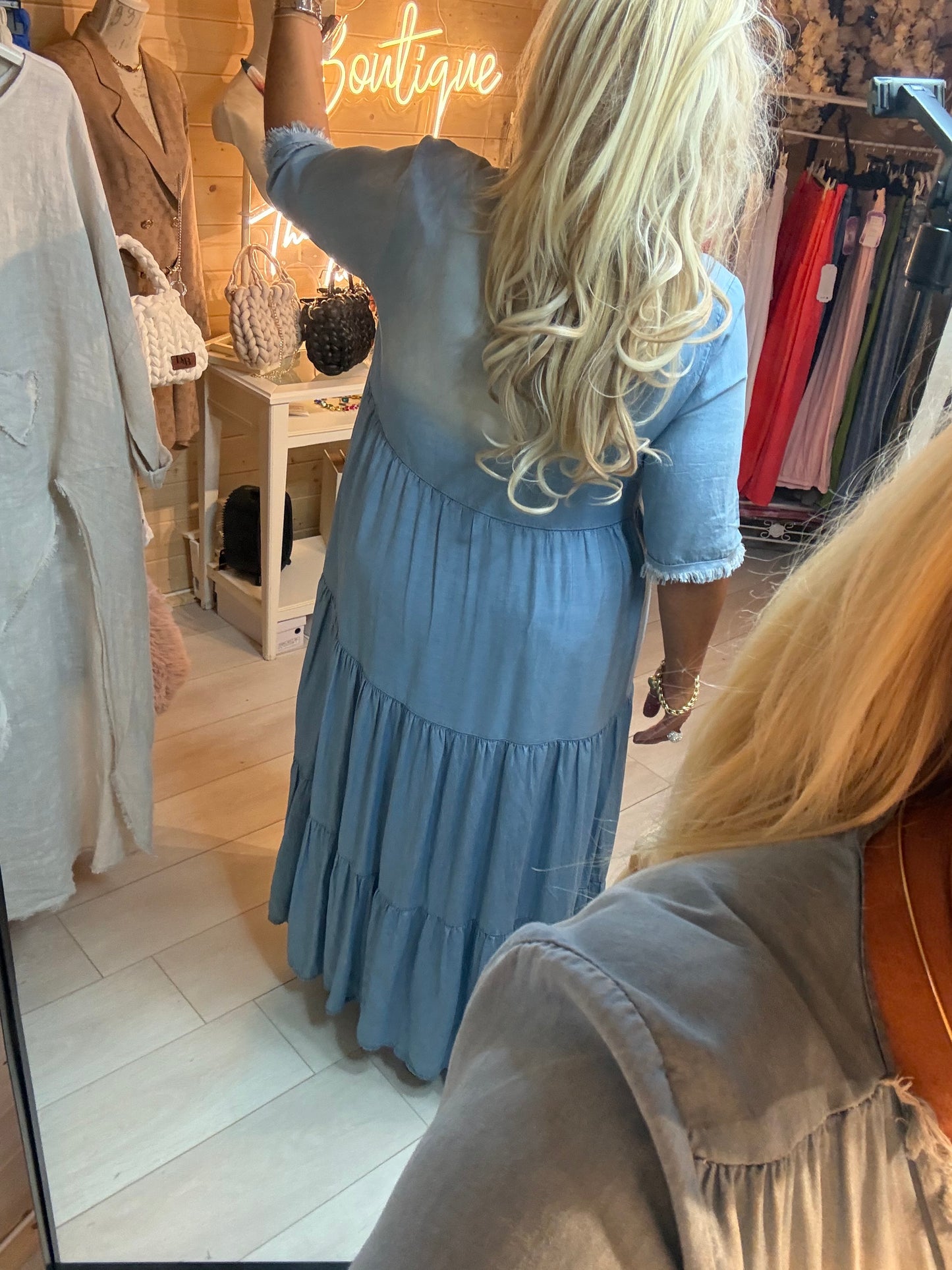Riviera Denim Boho Tiered Maxi Dress | One Size 12-18
