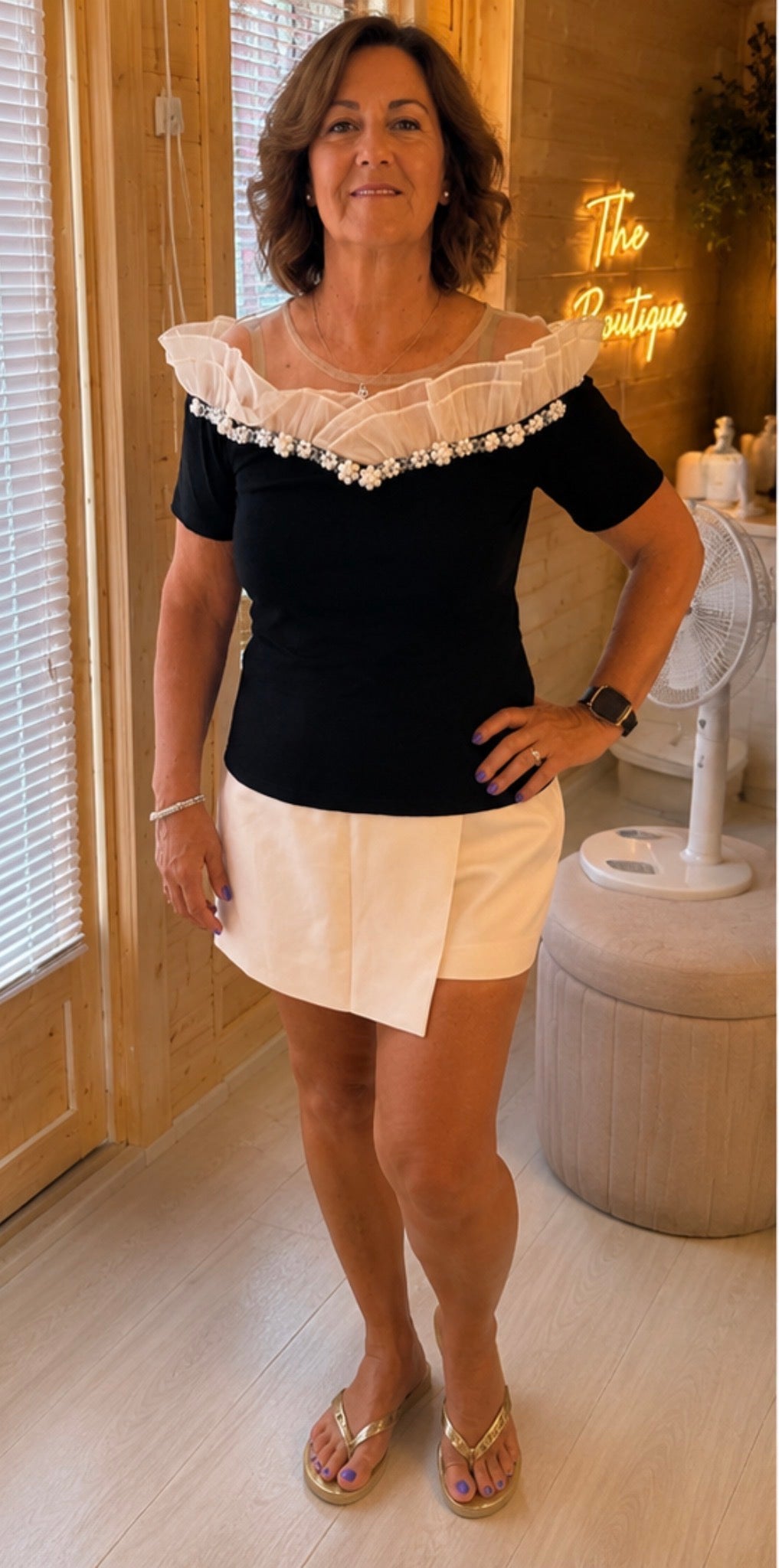 Daisy Off-Shoulder Ruffle Daisy Chain Top White, Black/Cream or Black S/M & M/L