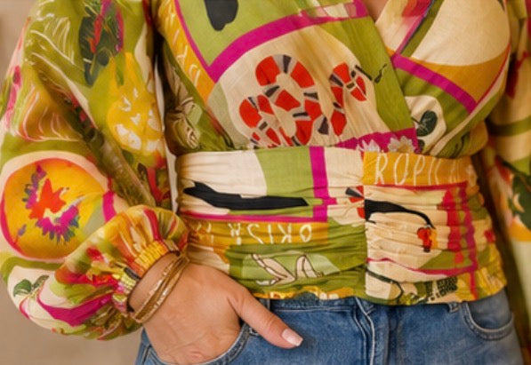 Toucan Tropical Print Wrap Blouse with Belt S/M/L