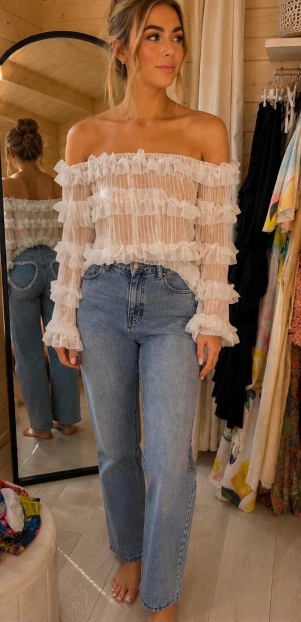 Amore Blue Heart Pocket Wide-Leg Jeans S/M/L