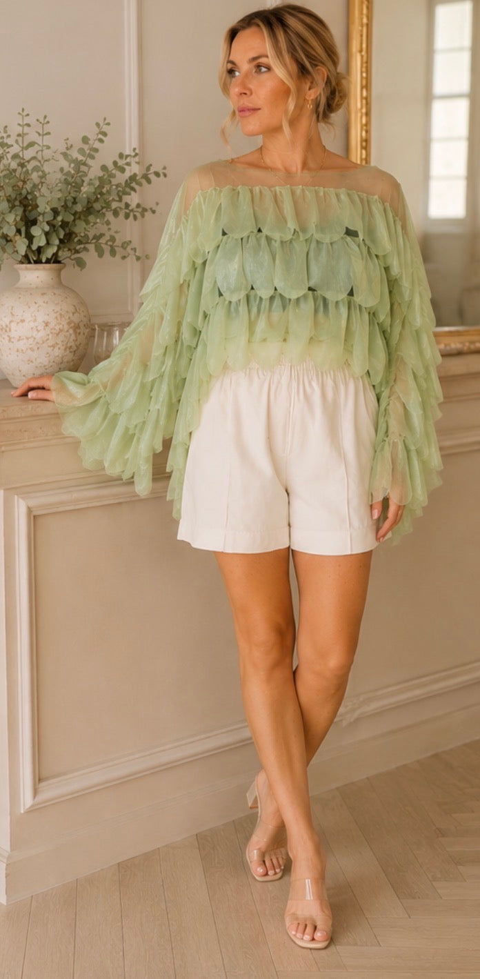 Plume Feather Petal Tulle Bardot Top Mint Green or Gold One Size 10-18