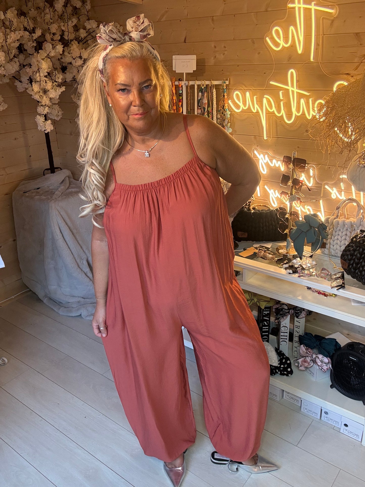 Roma Spaghetti Strap Relaxed Jumpsuit One Size 8-20
