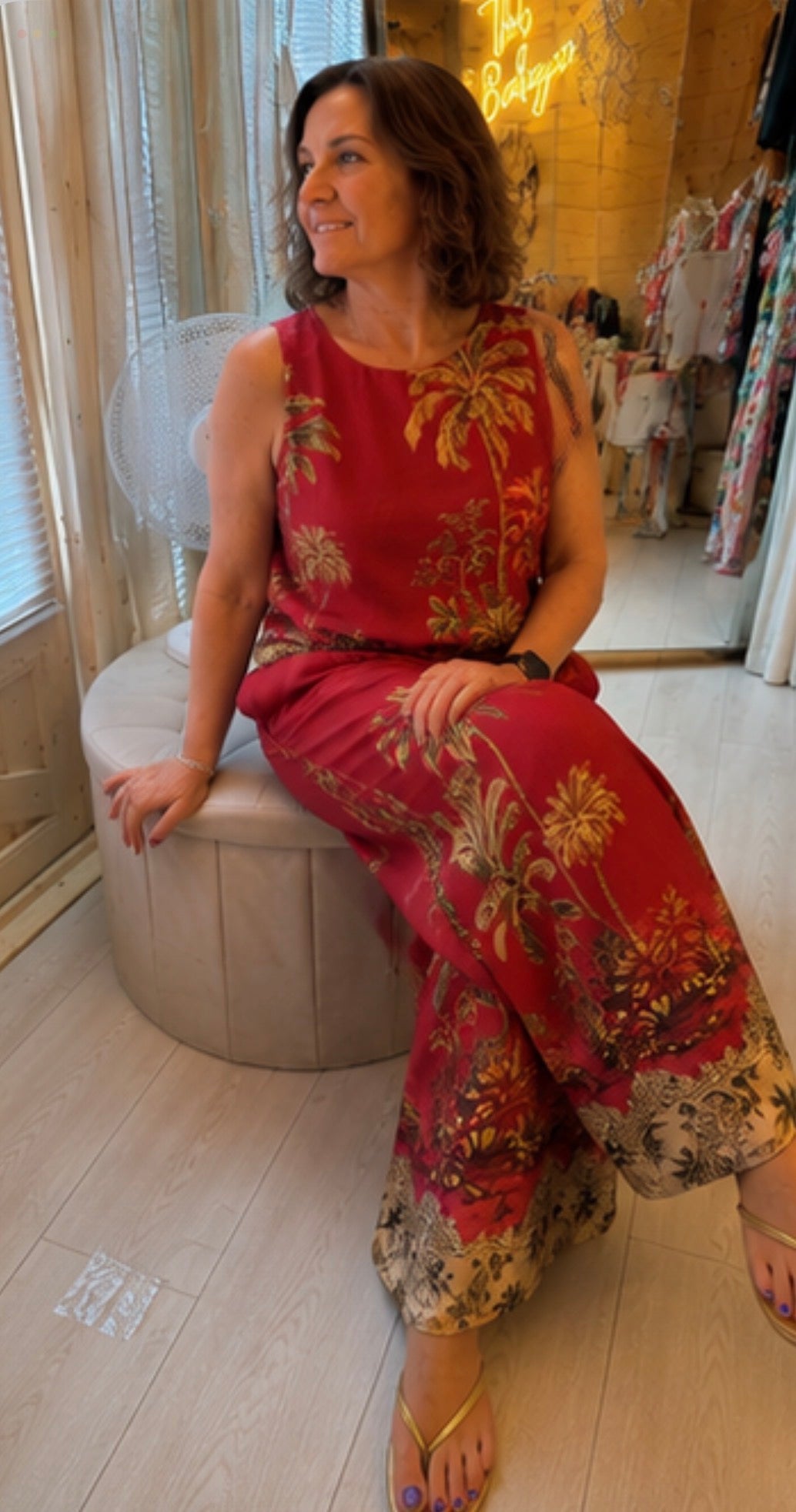 Palma Terracotta Palm Tree Print Vest Top & Wide-Leg Culottes Co-ord One Size 8-16