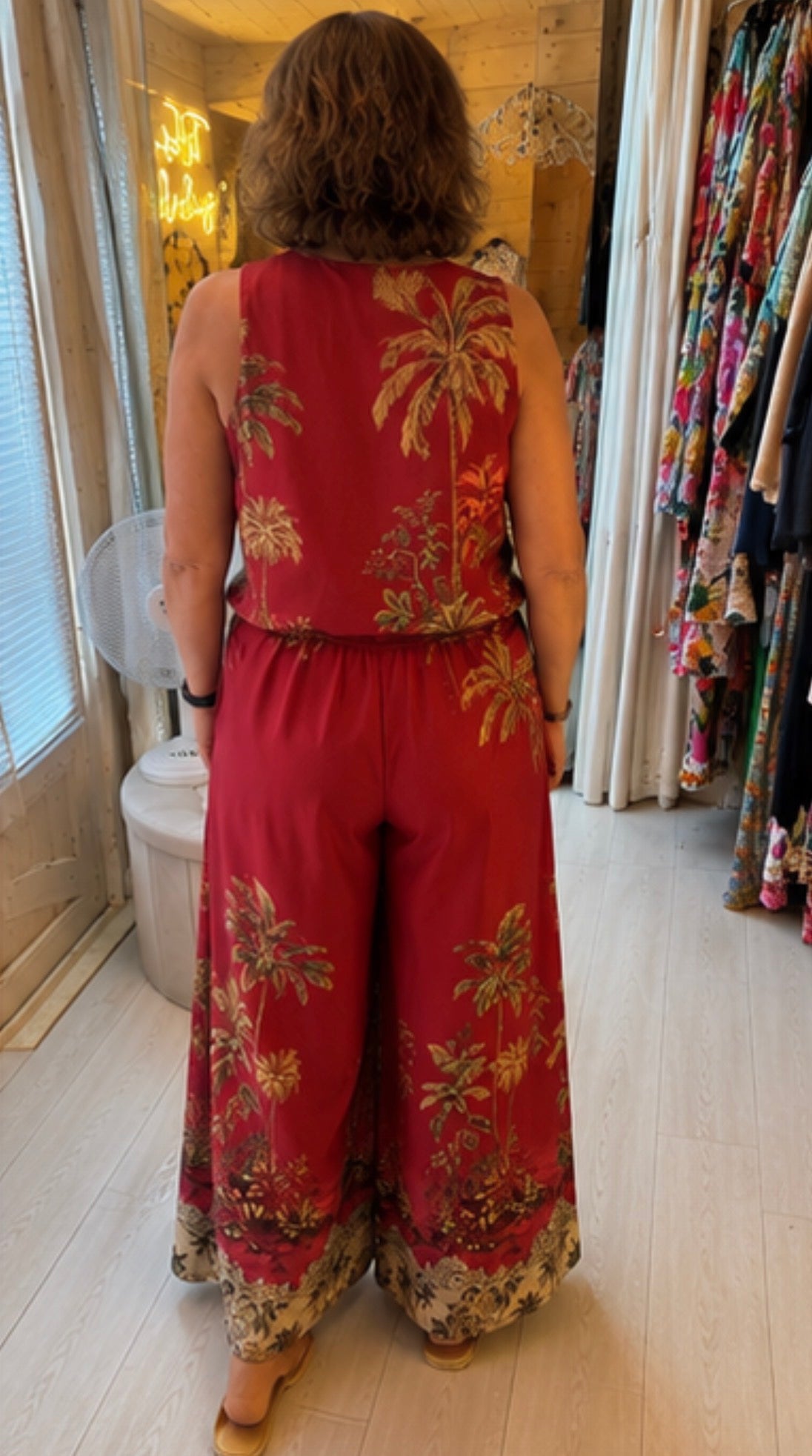 Palma Terracotta Palm Tree Print Vest Top & Wide-Leg Culottes Co-ord One Size 8-16