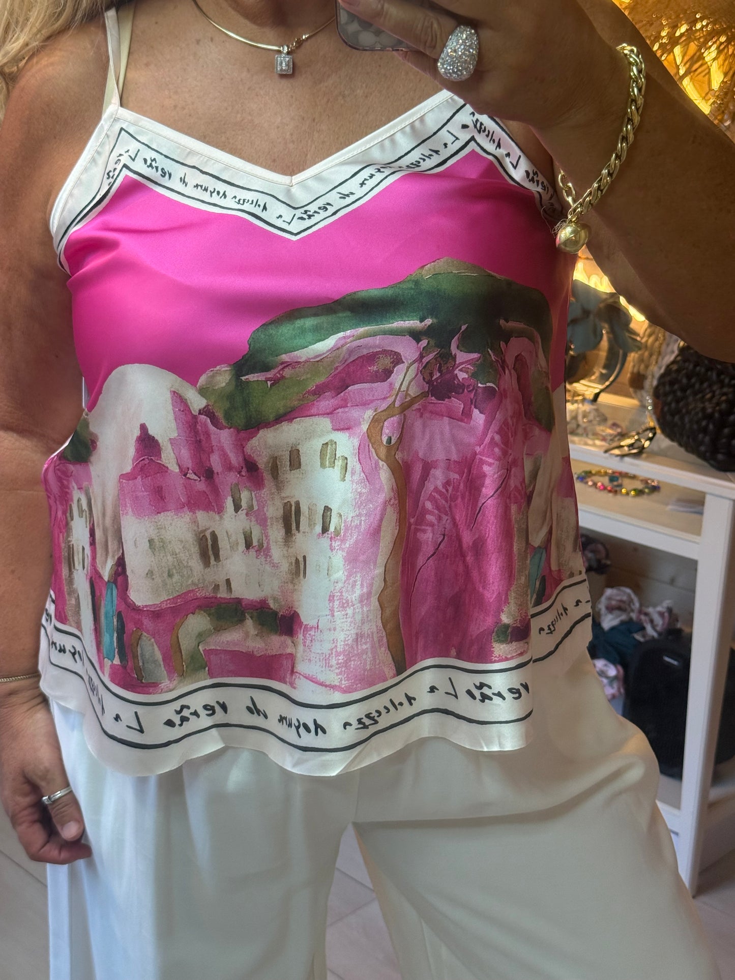 Bella Satin Scenic Print Cami Top One Size 8-16