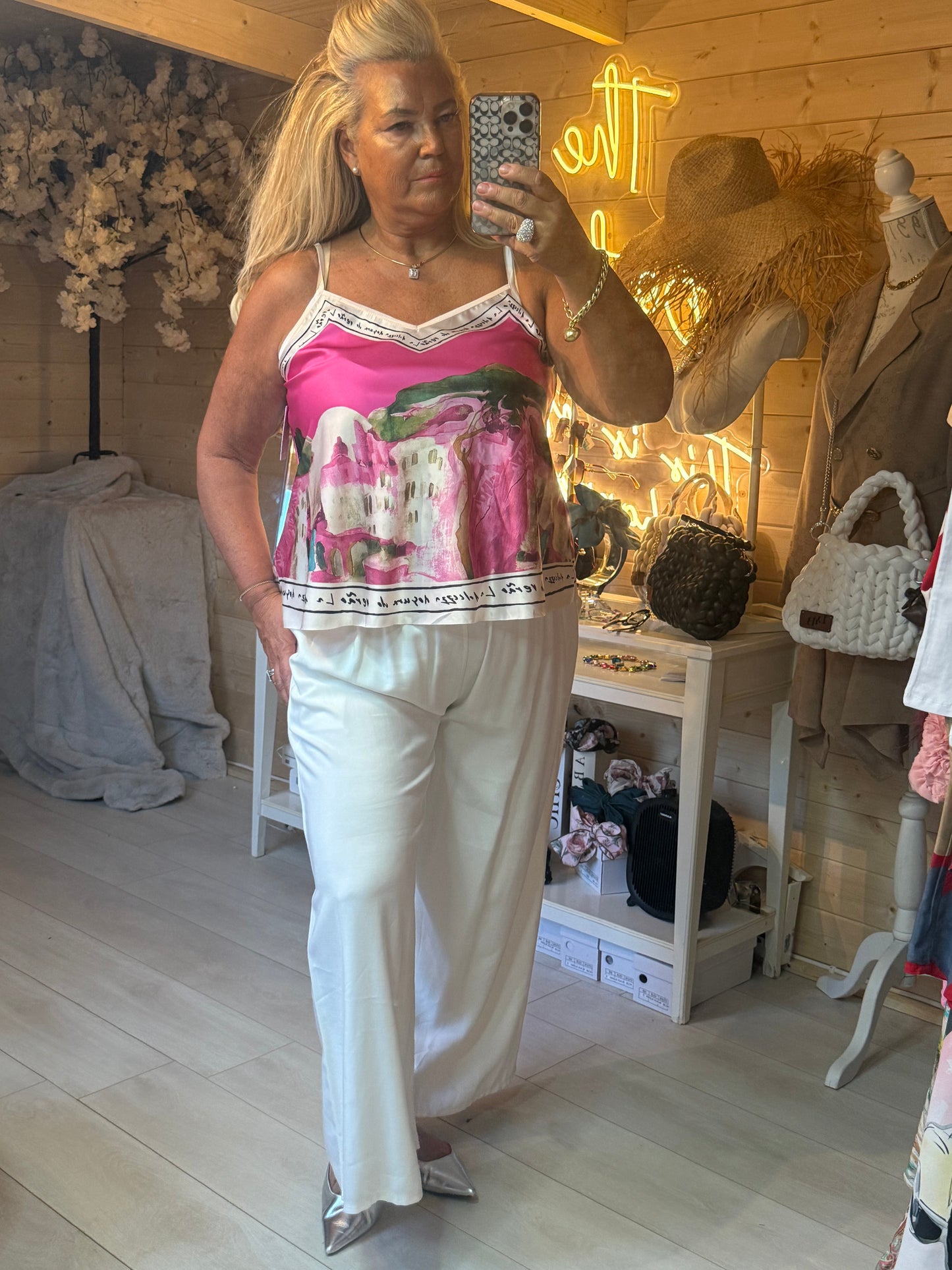 Bella Satin Scenic Print Cami Top One Size 8-16