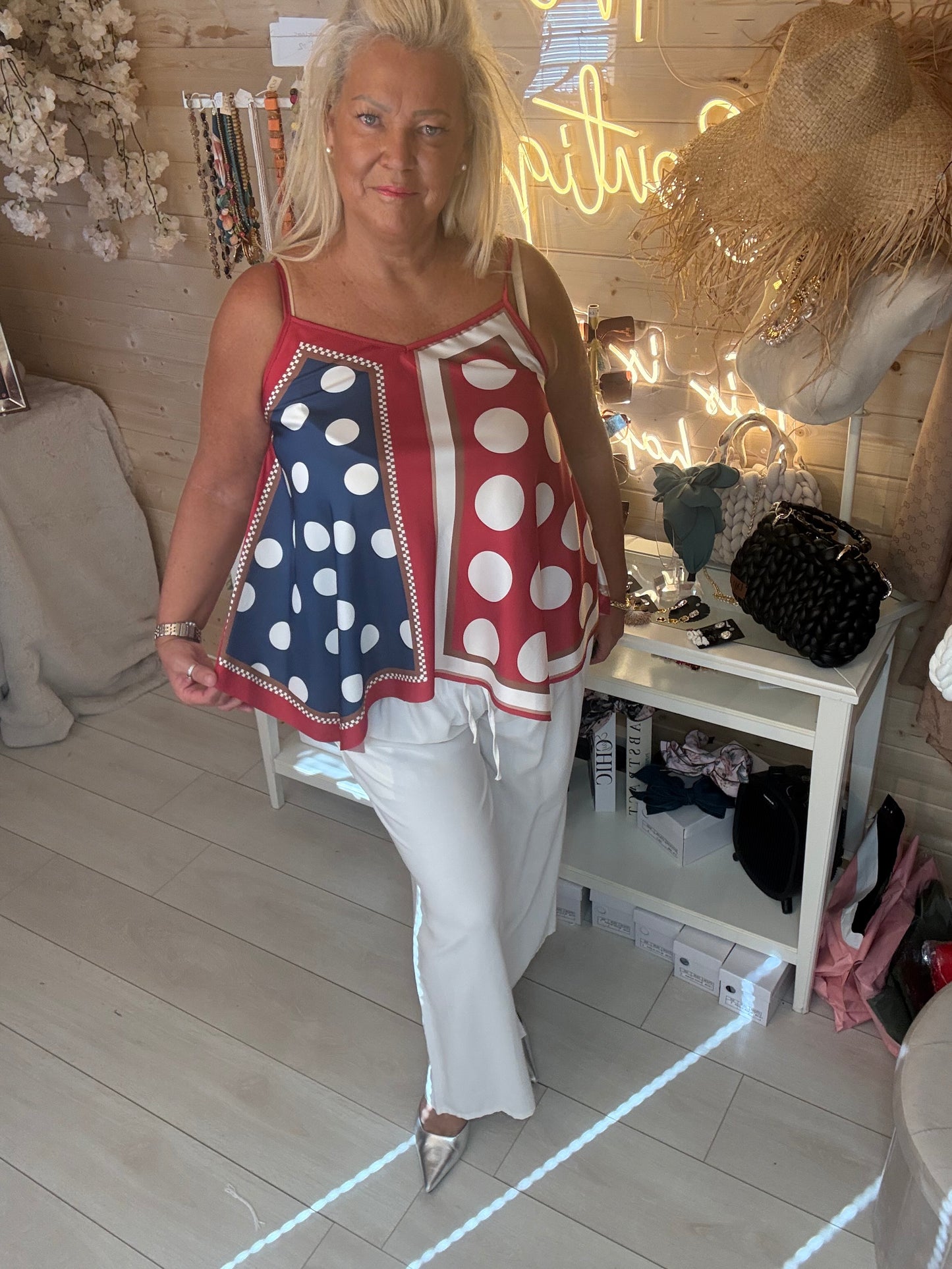 Riviera Polka Dot Cami Top One Size 8-16 (Small on Bust)