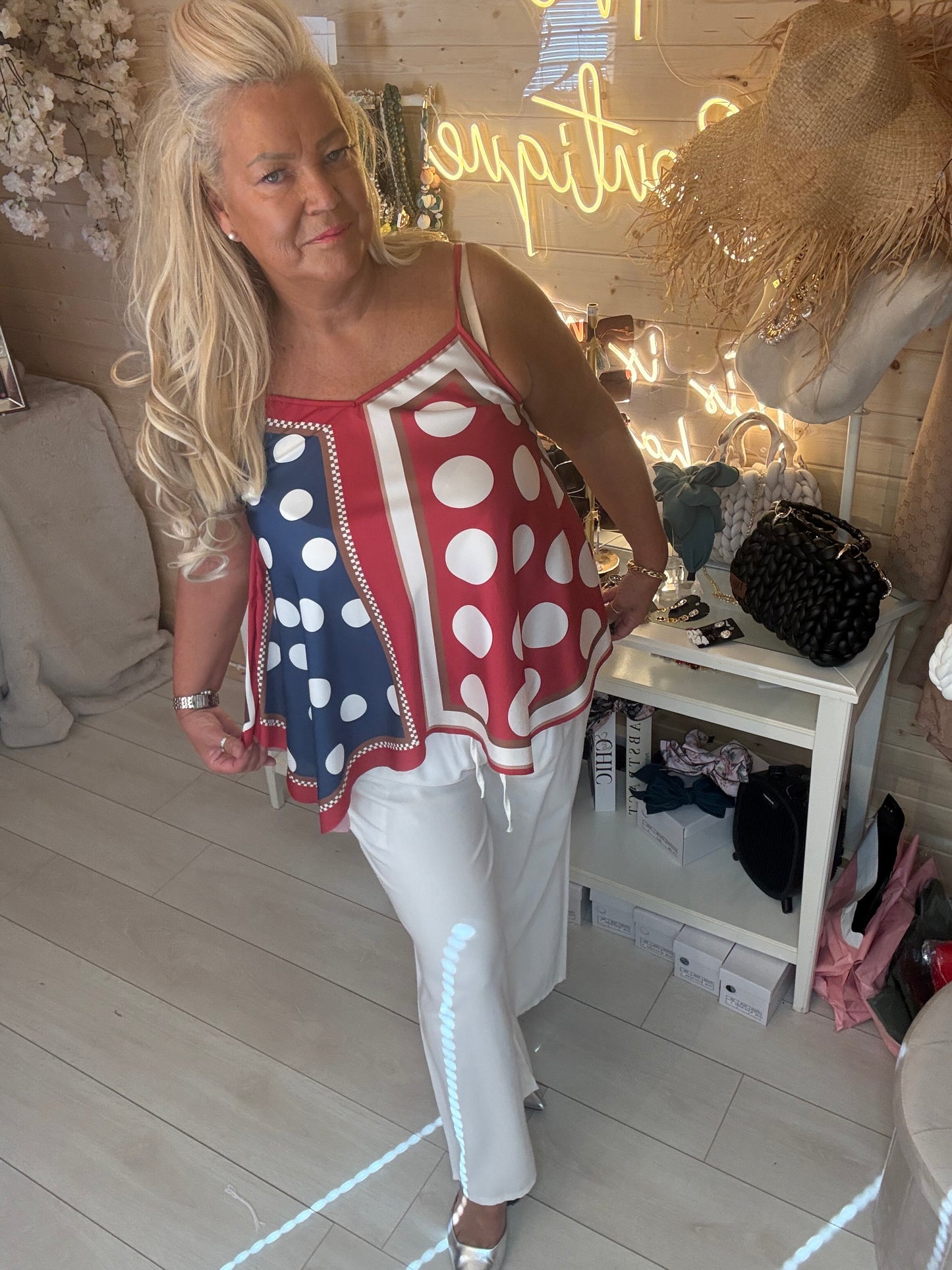 Riviera Polka Dot Cami Top One Size 8-16 (Small on Bust)
