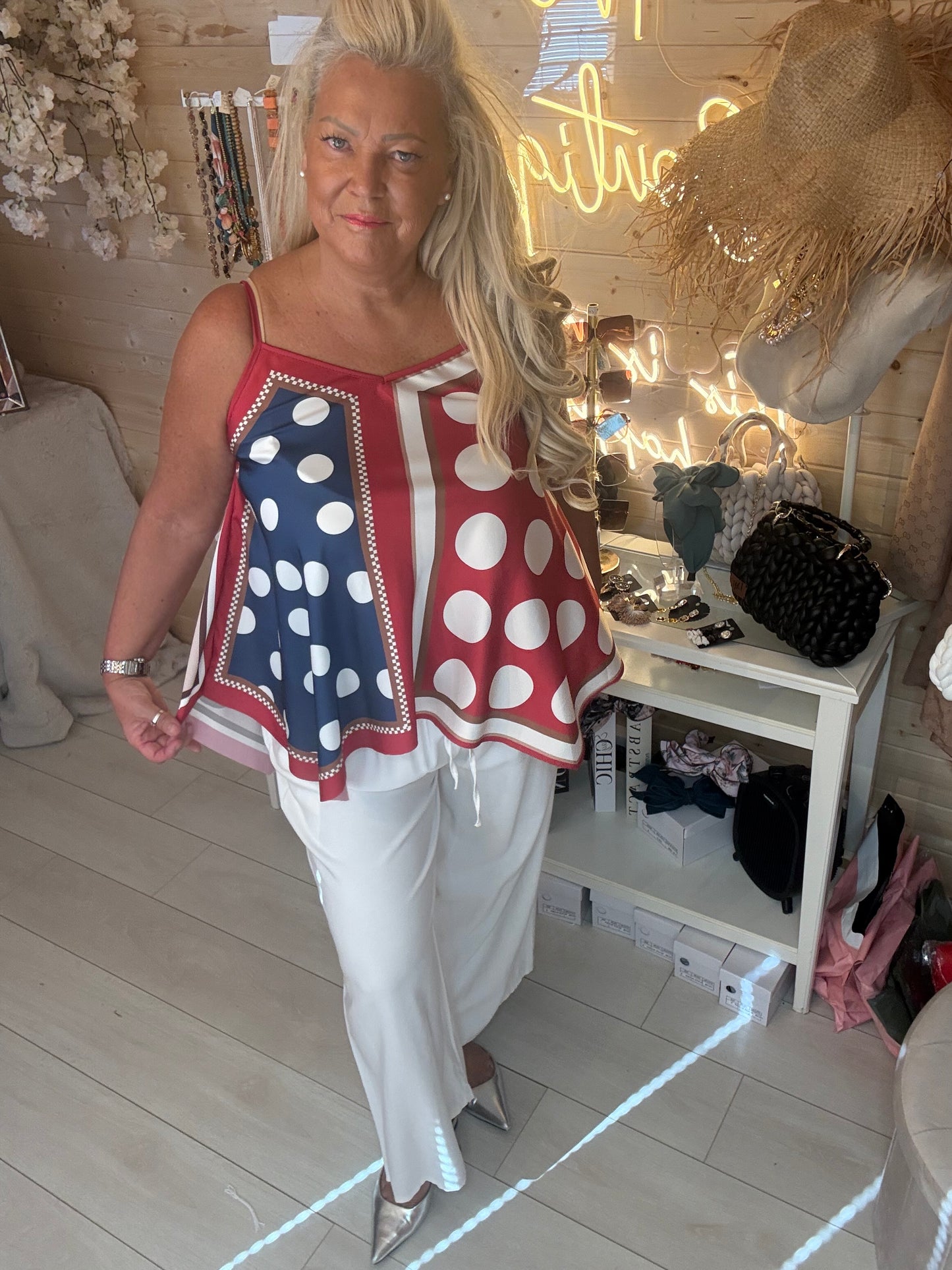 Riviera Polka Dot Cami Top One Size 8-16 (Small on Bust)