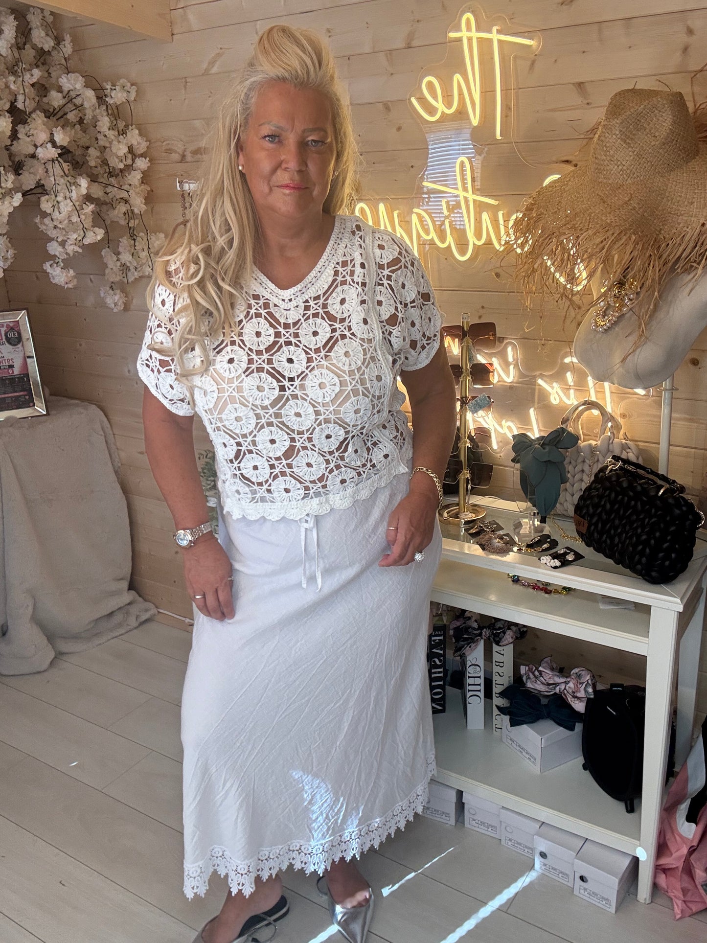Bianca White Lace Trim Midi Skirt One Size 8-16