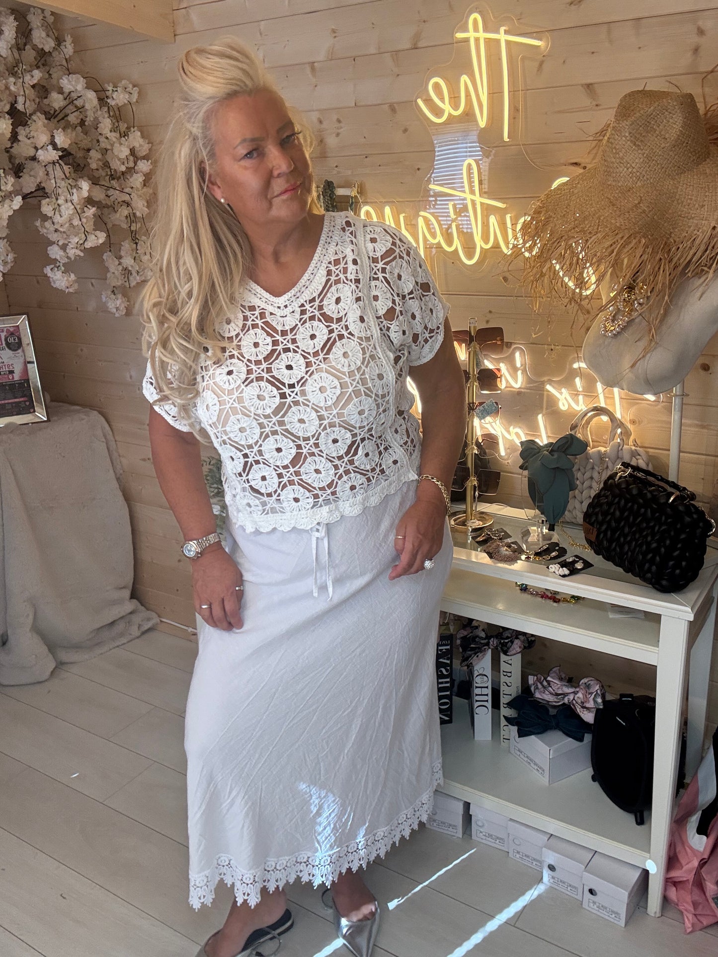 Bianca White Lace Trim Midi Skirt One Size 8-16