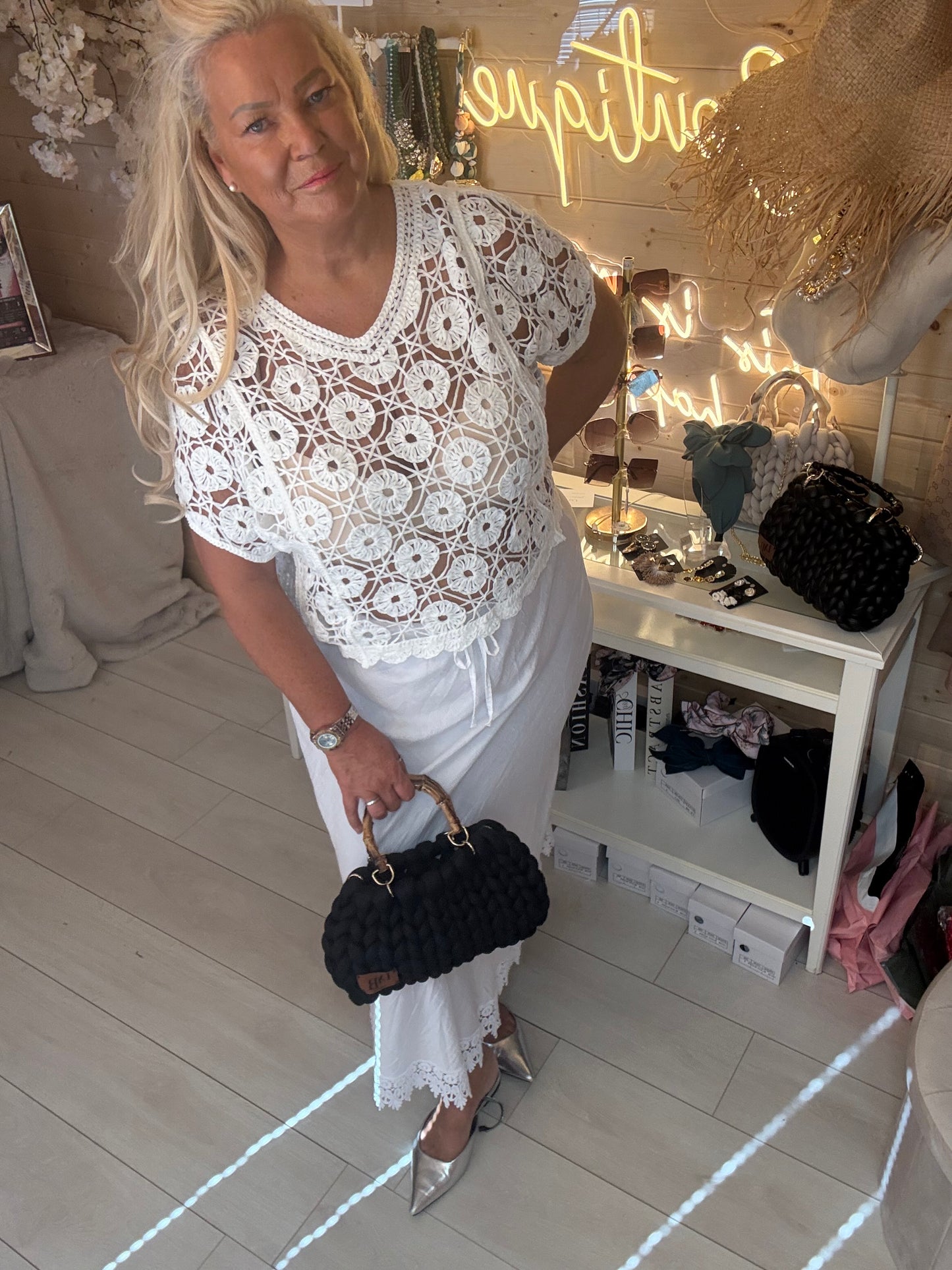 Bianca White Lace Trim Midi Skirt One Size 8-16