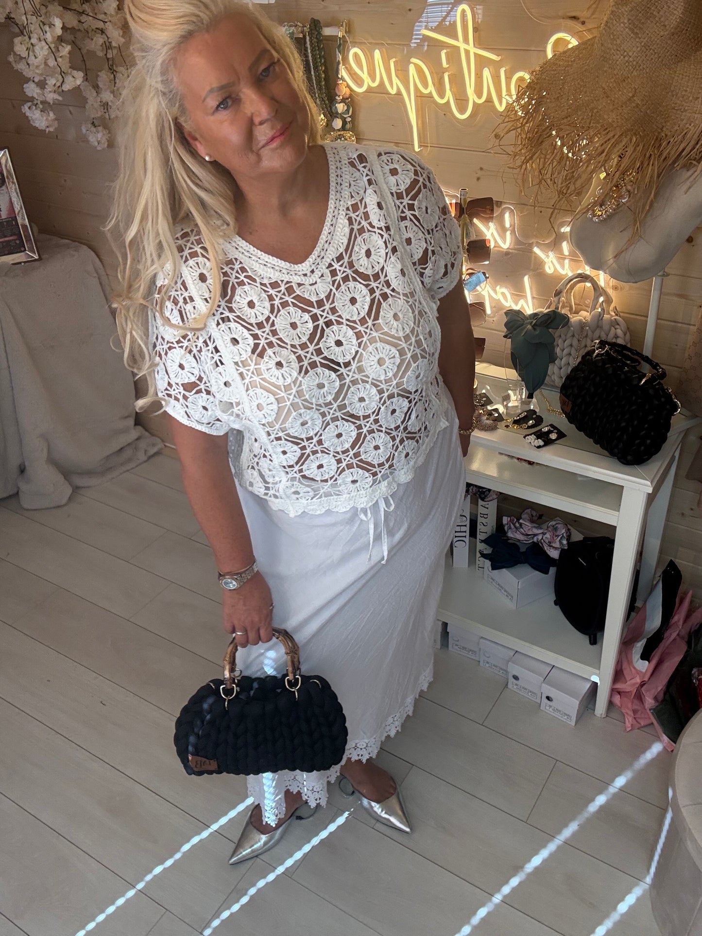 Bianca White Lace Trim Midi Skirt One Size 8-16