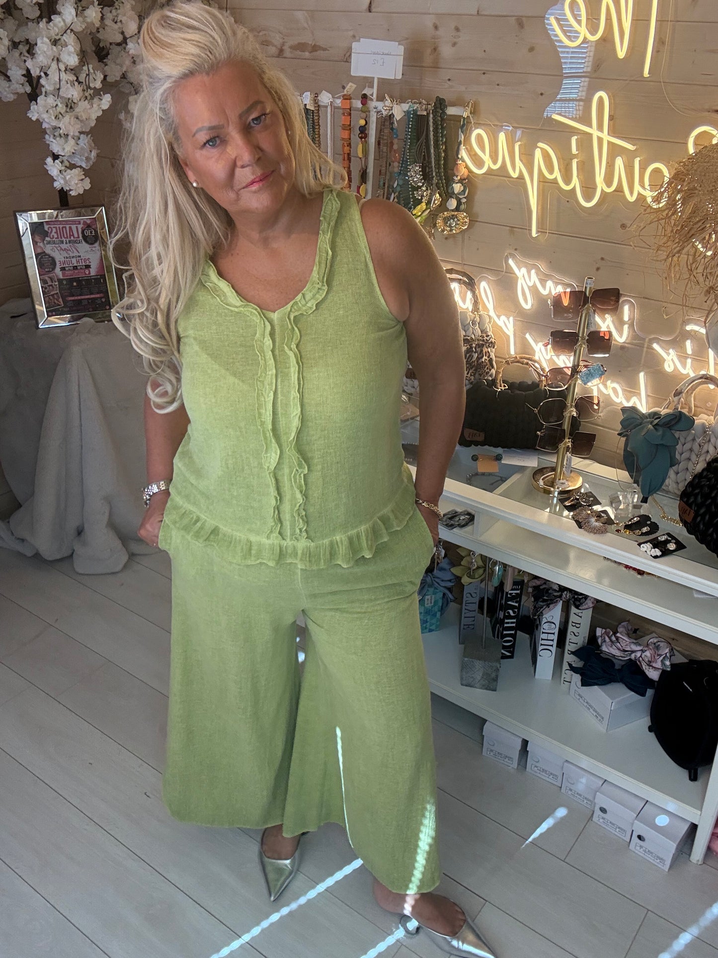 Sorento Linen Ruffle Vest Top One Size 8-16