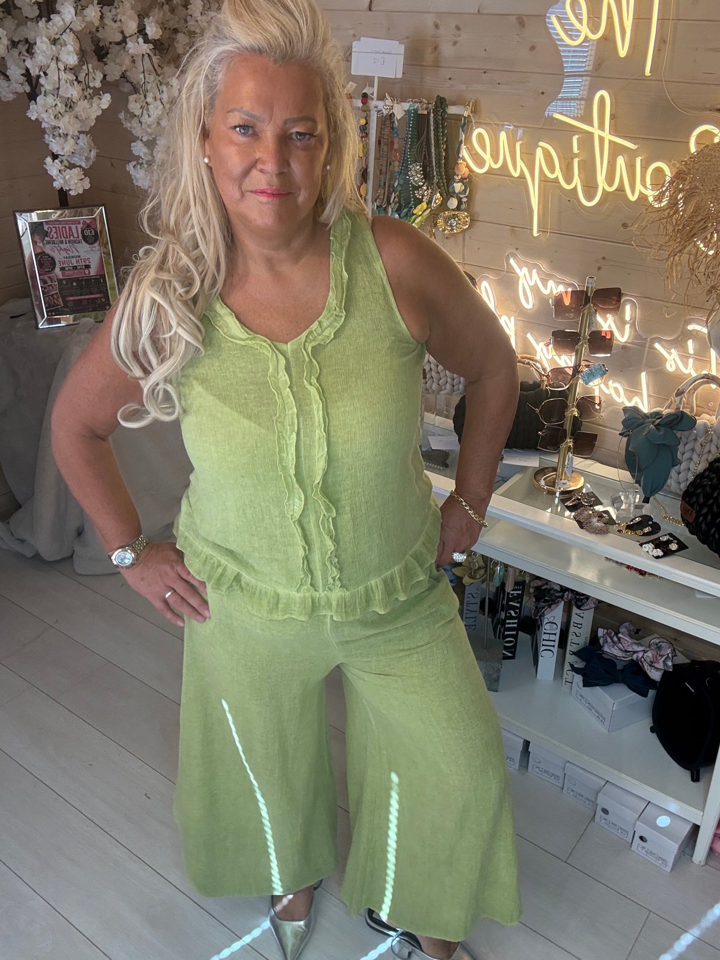 Sorento Linen Ruffle Vest Top One Size 8-16