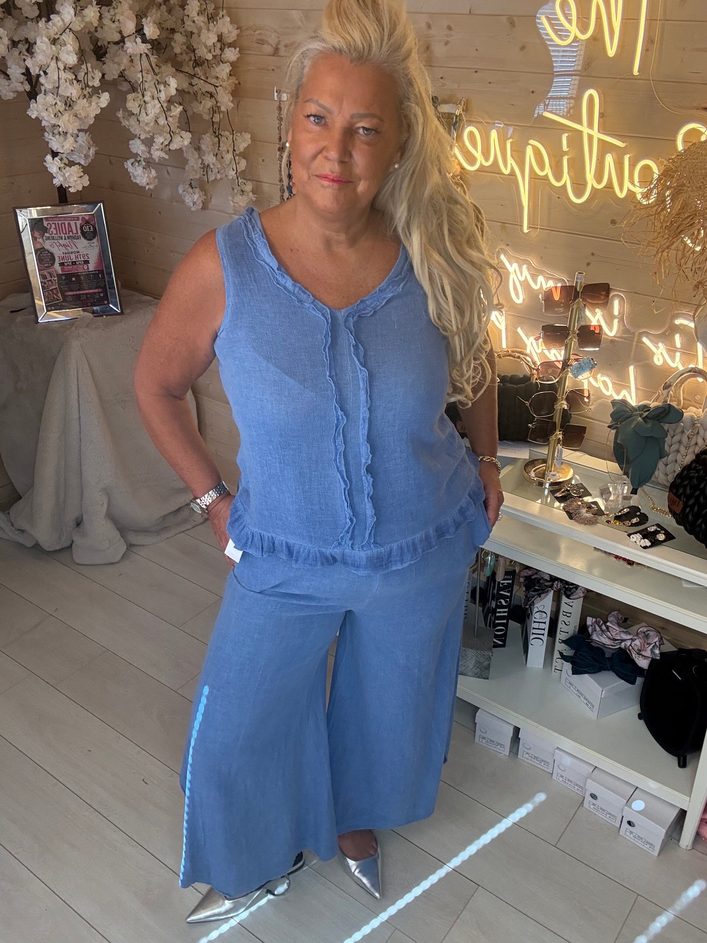 Sorento Linen Ruffle Vest Top One Size 8-16