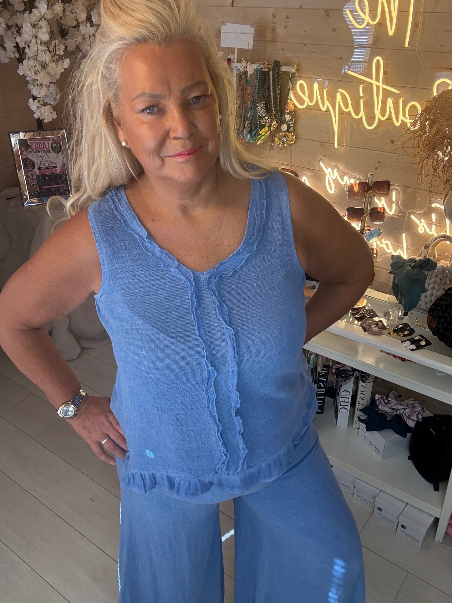 Sorento Linen Ruffle Vest Top One Size 8-16