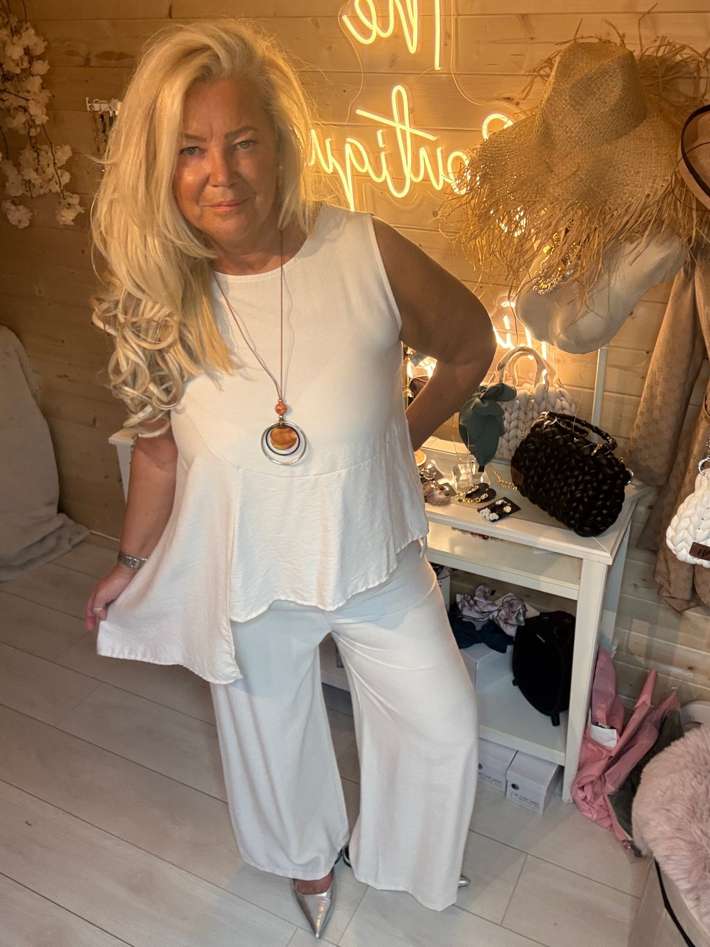 Monaco Stone Peplum Co-Ord Set with Necklace One Size 8-16