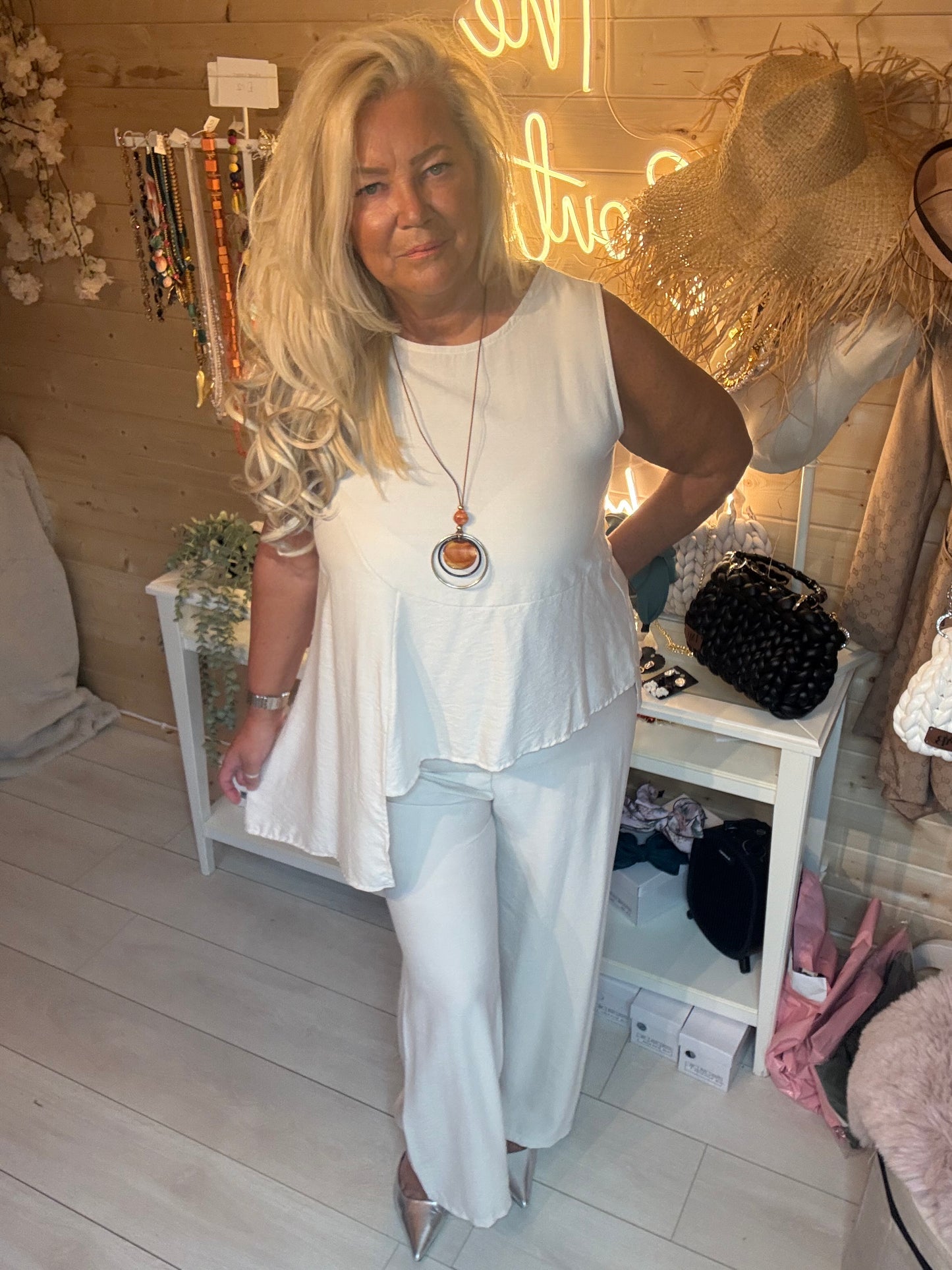 Monaco Stone Peplum Co-Ord Set with Necklace One Size 8-16