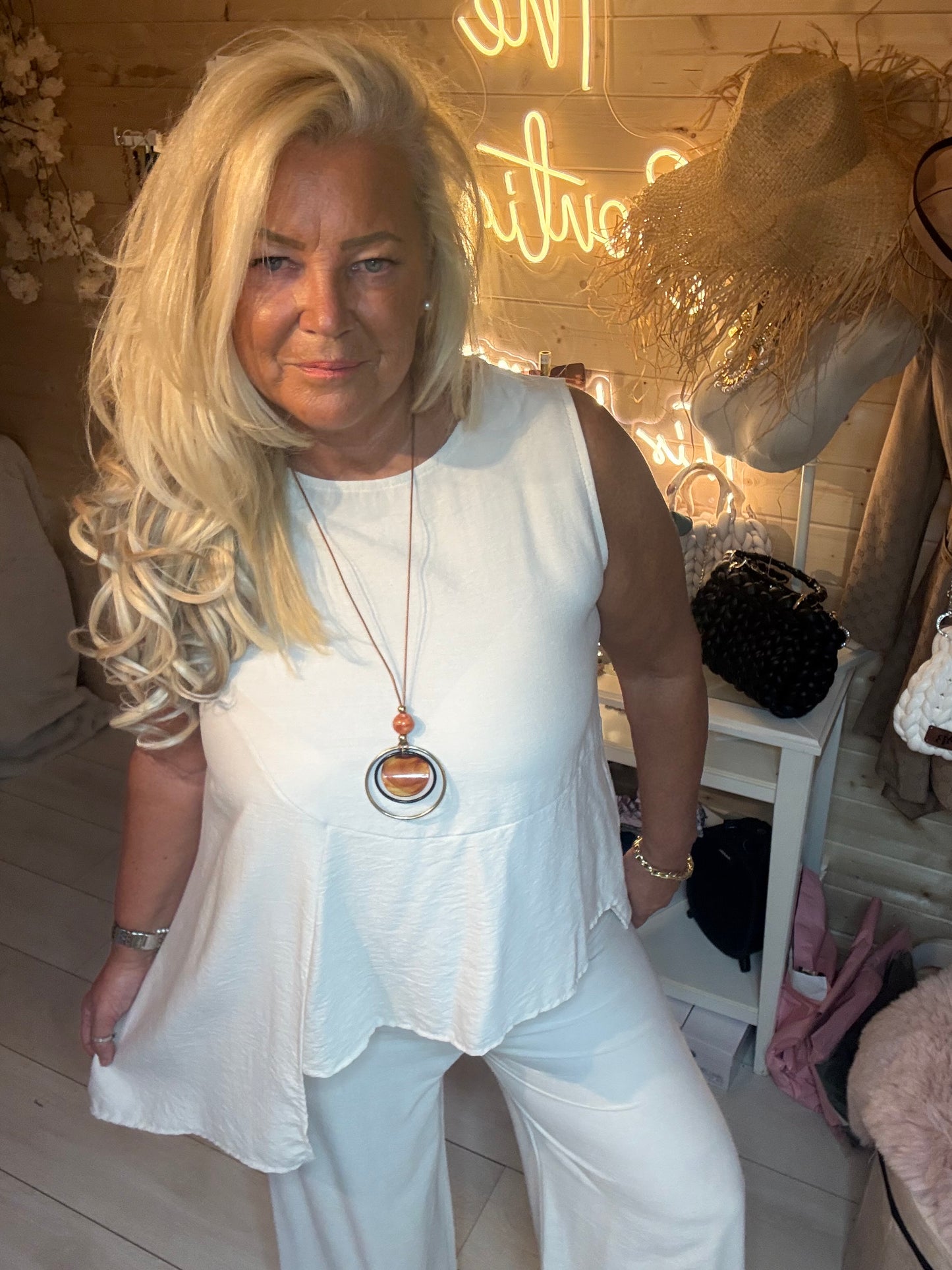 Monaco Stone Peplum Co-Ord Set with Necklace One Size 8-16